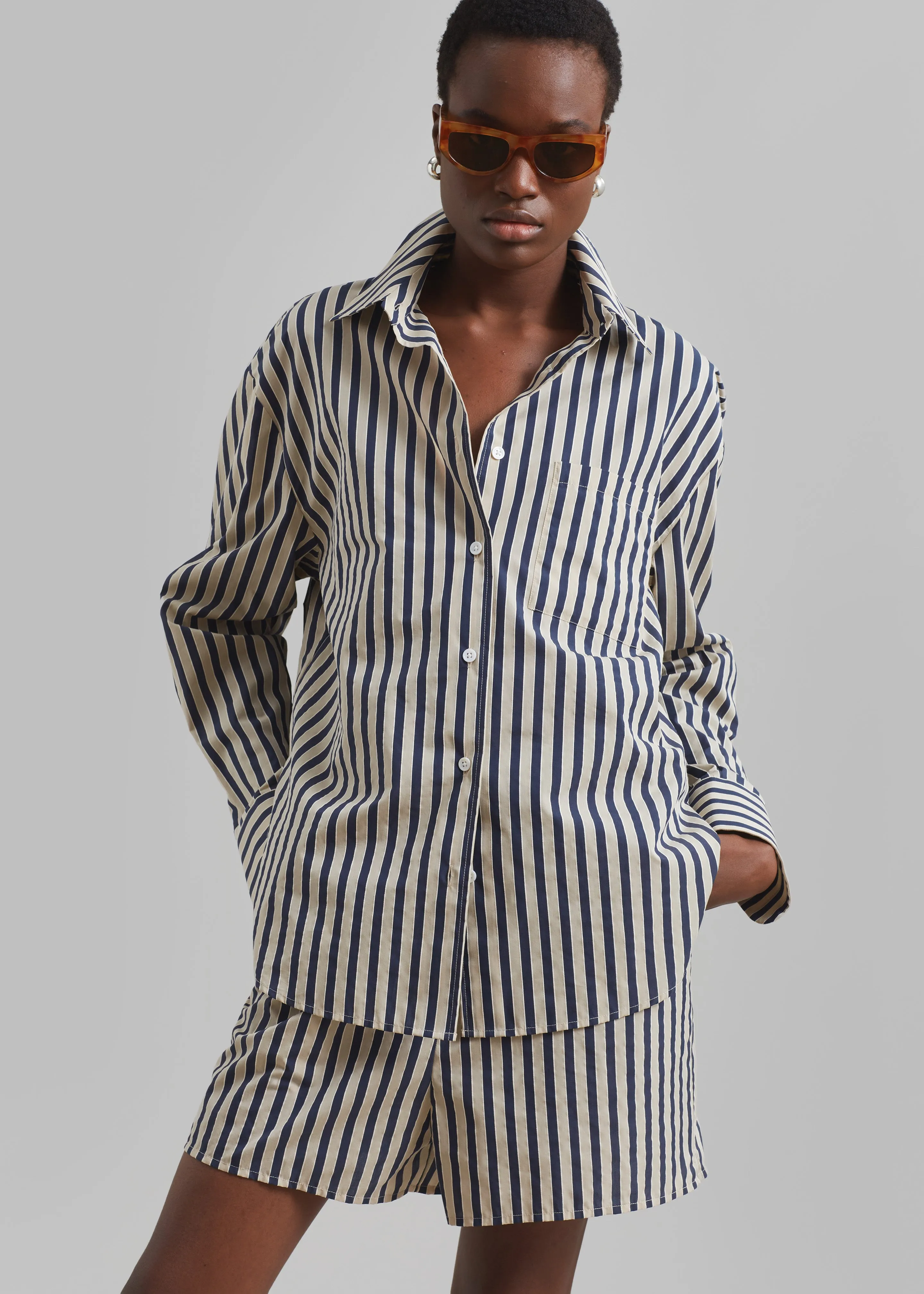 Lui Textured Boxer Shorts - Beige/Navy Multi Stripe sold by Frankie Shop