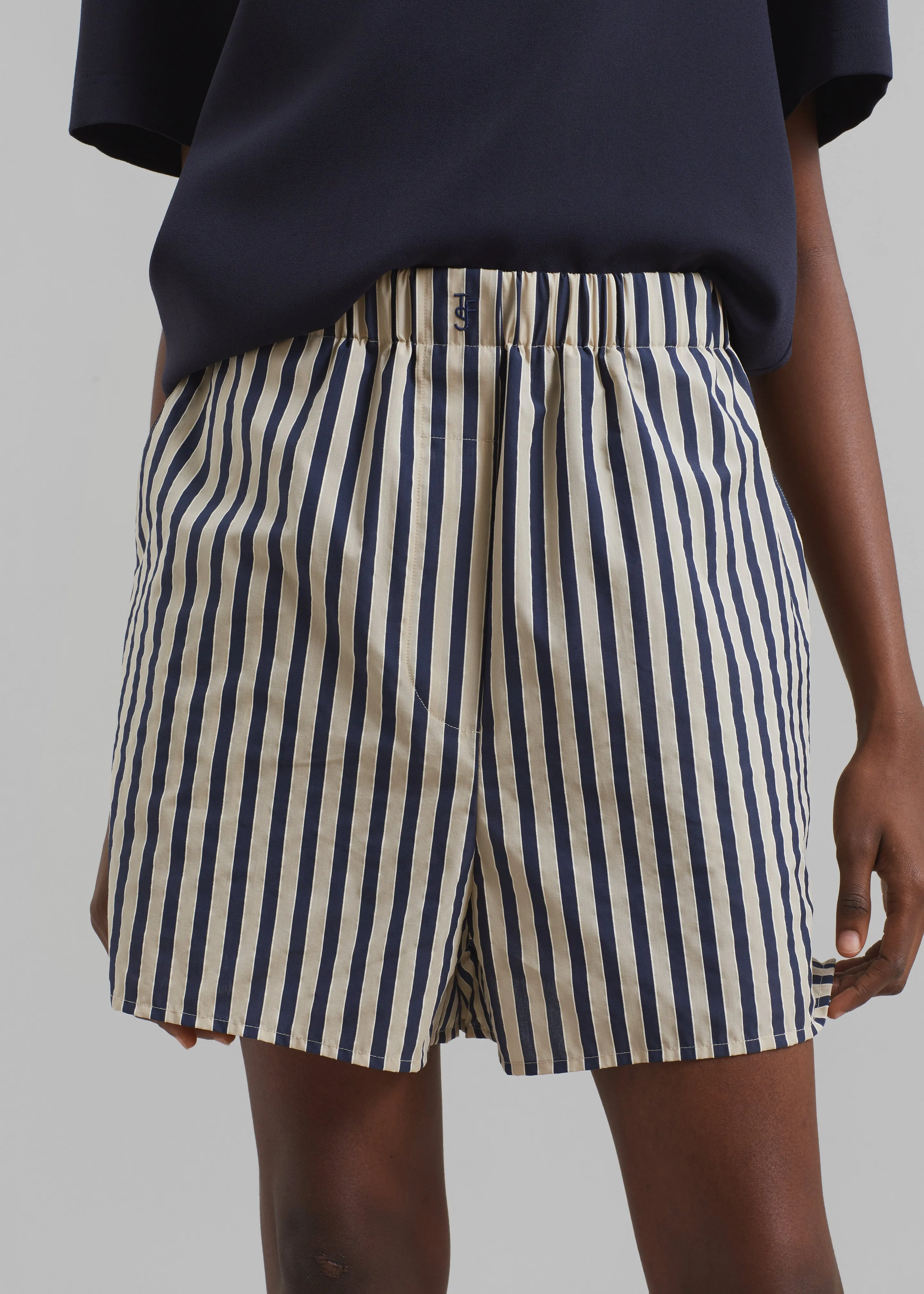 Lui Textured Boxer Shorts - Beige/Navy Multi Stripe sold by Frankie Shop product image thumbnail 2