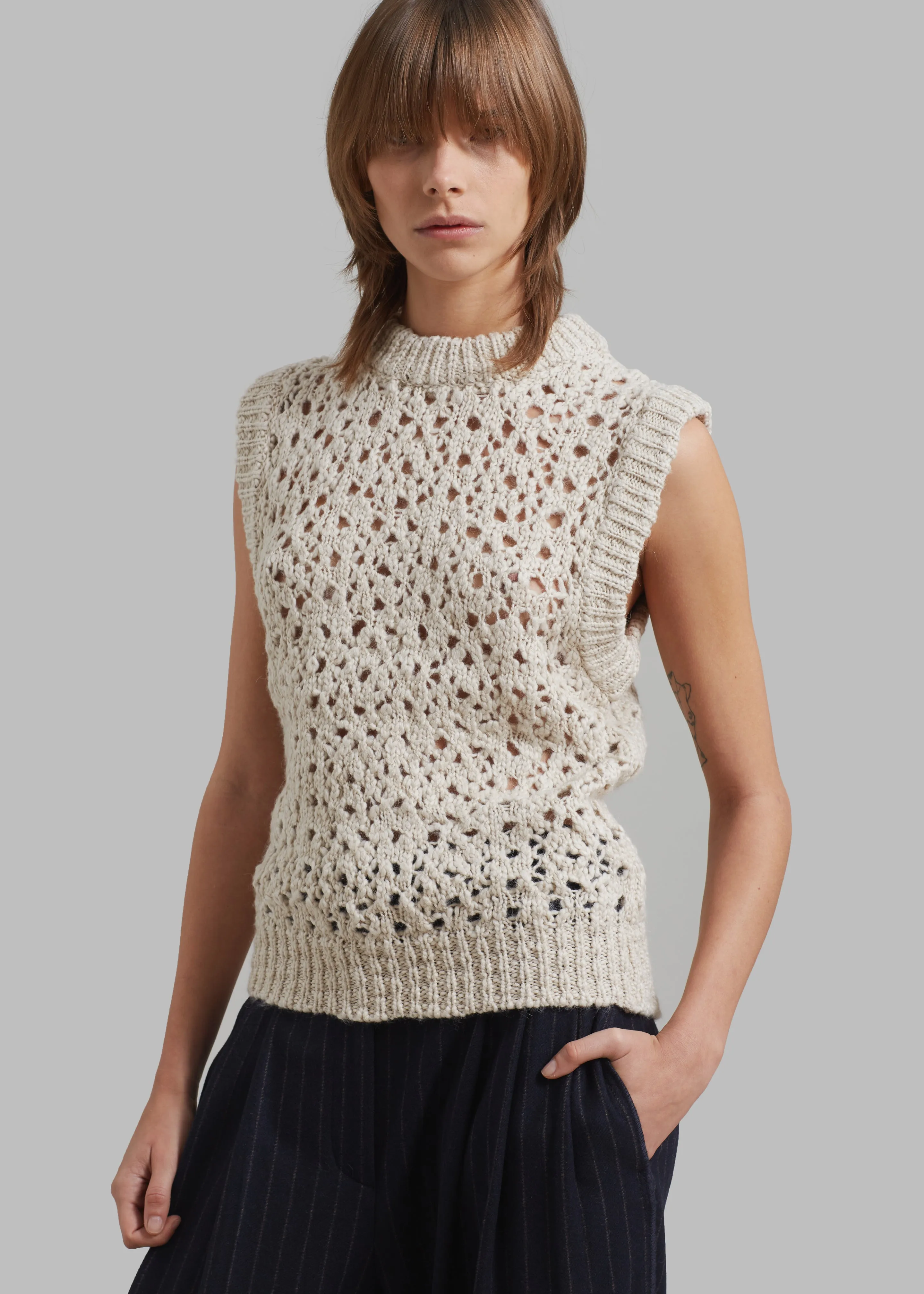Amomento Crochet Vest - Beige sold by Frankie Shop