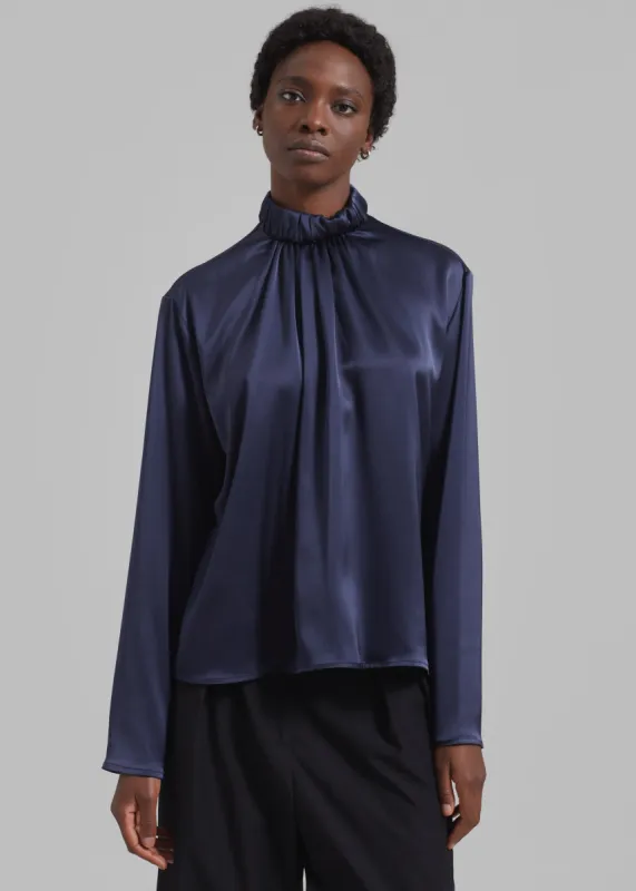 JW Anderson High Neck Gathered Top - Navy made by J.W. Anderson