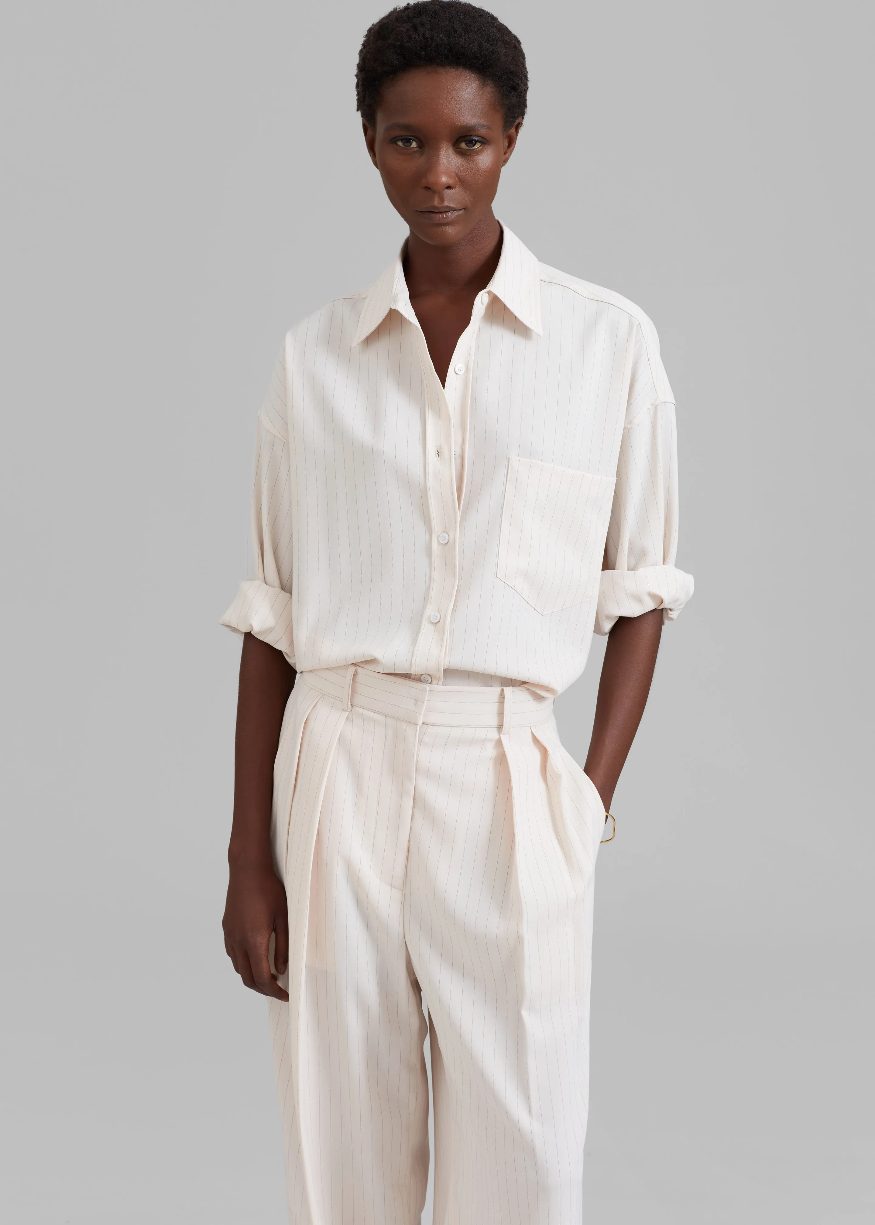 Tansy Fluid Pleated Trousers - Beige Pinstripe sold by Frankie Shop product image thumbnail 5