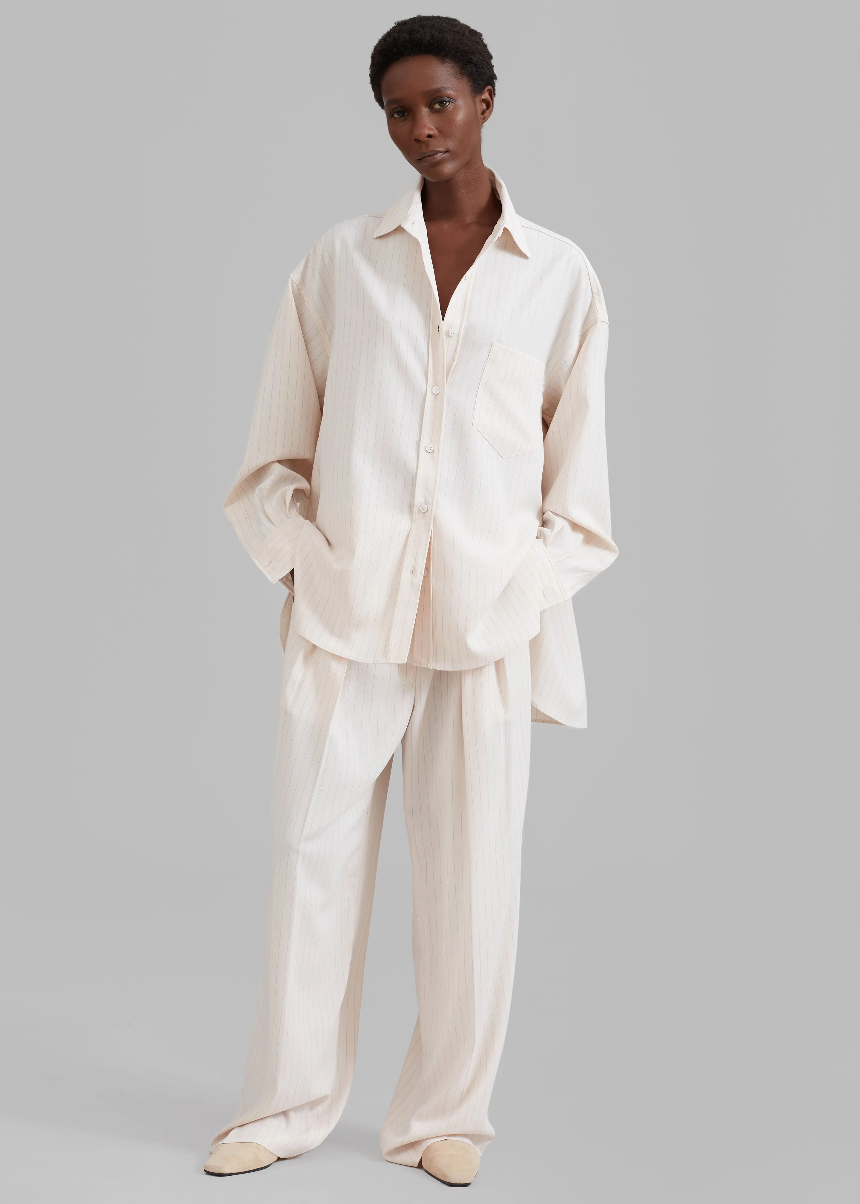 Tansy Fluid Pleated Trousers - Beige Pinstripe sold by Frankie Shop product image thumbnail 4