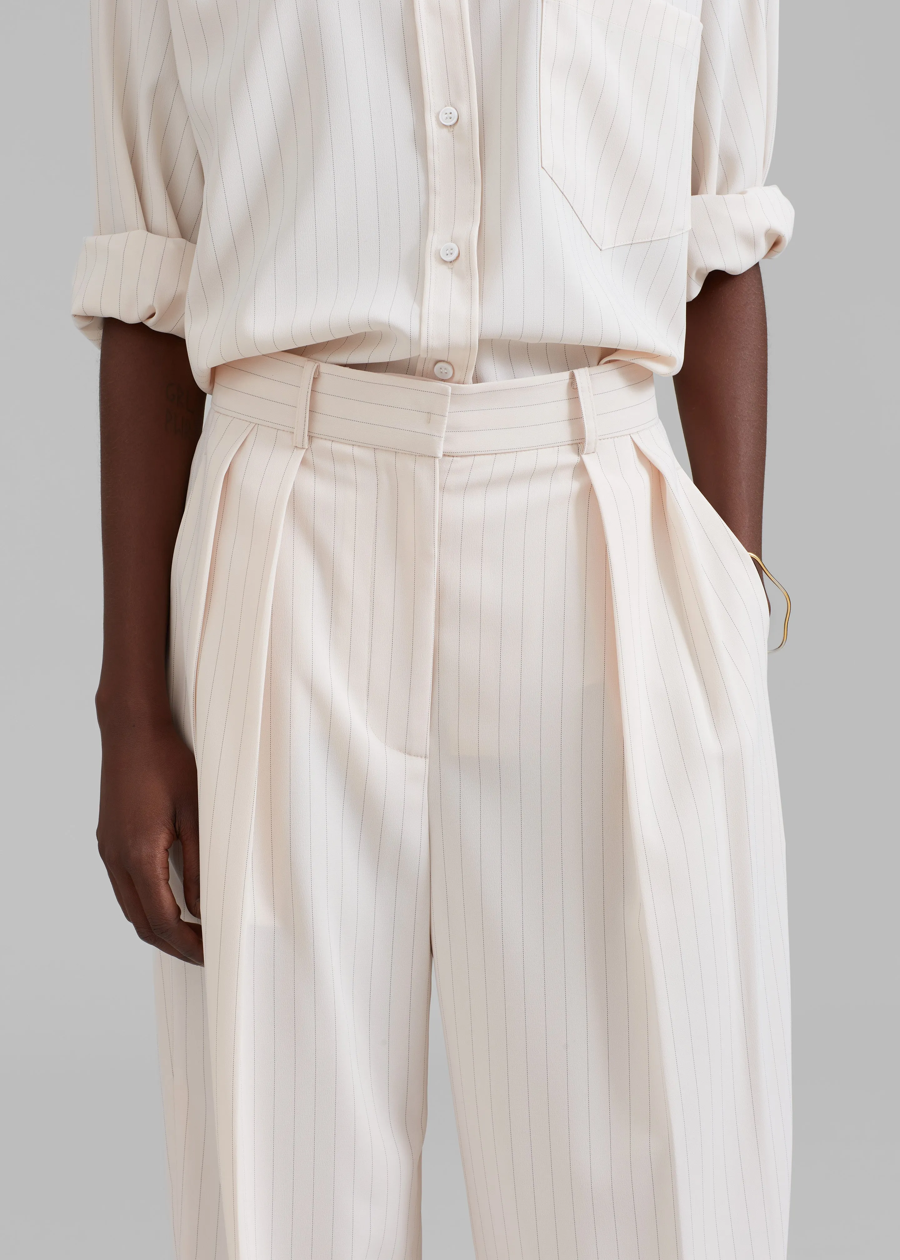 Tansy Fluid Pleated Trousers - Beige Pinstripe sold by Frankie Shop product image thumbnail 3