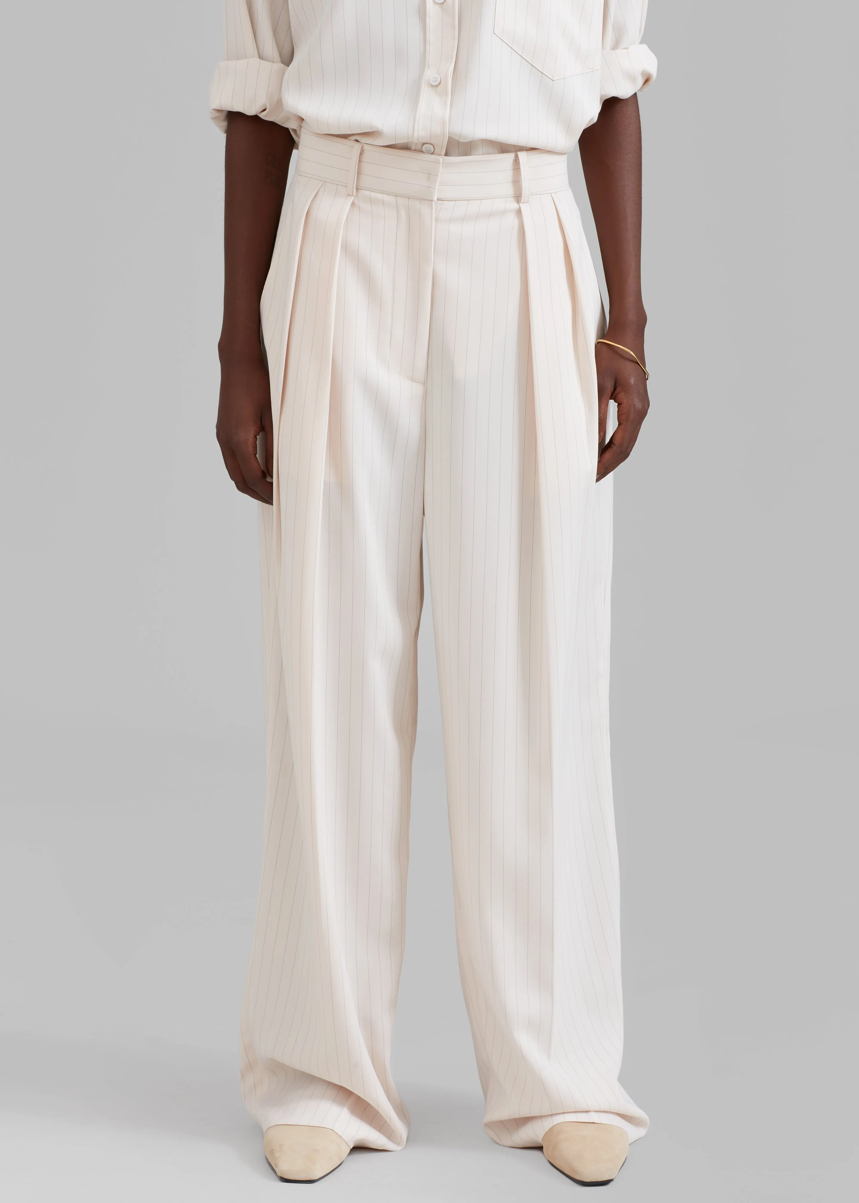 Tansy Fluid Pleated Trousers - Beige Pinstripe sold by Frankie Shop product image thumbnail 2