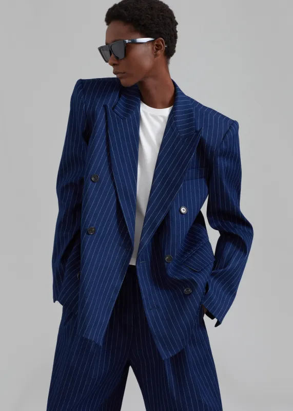 Fargo Oversized Denim Padded Blazer - Navy Pinstripe sold by Frankie Shop