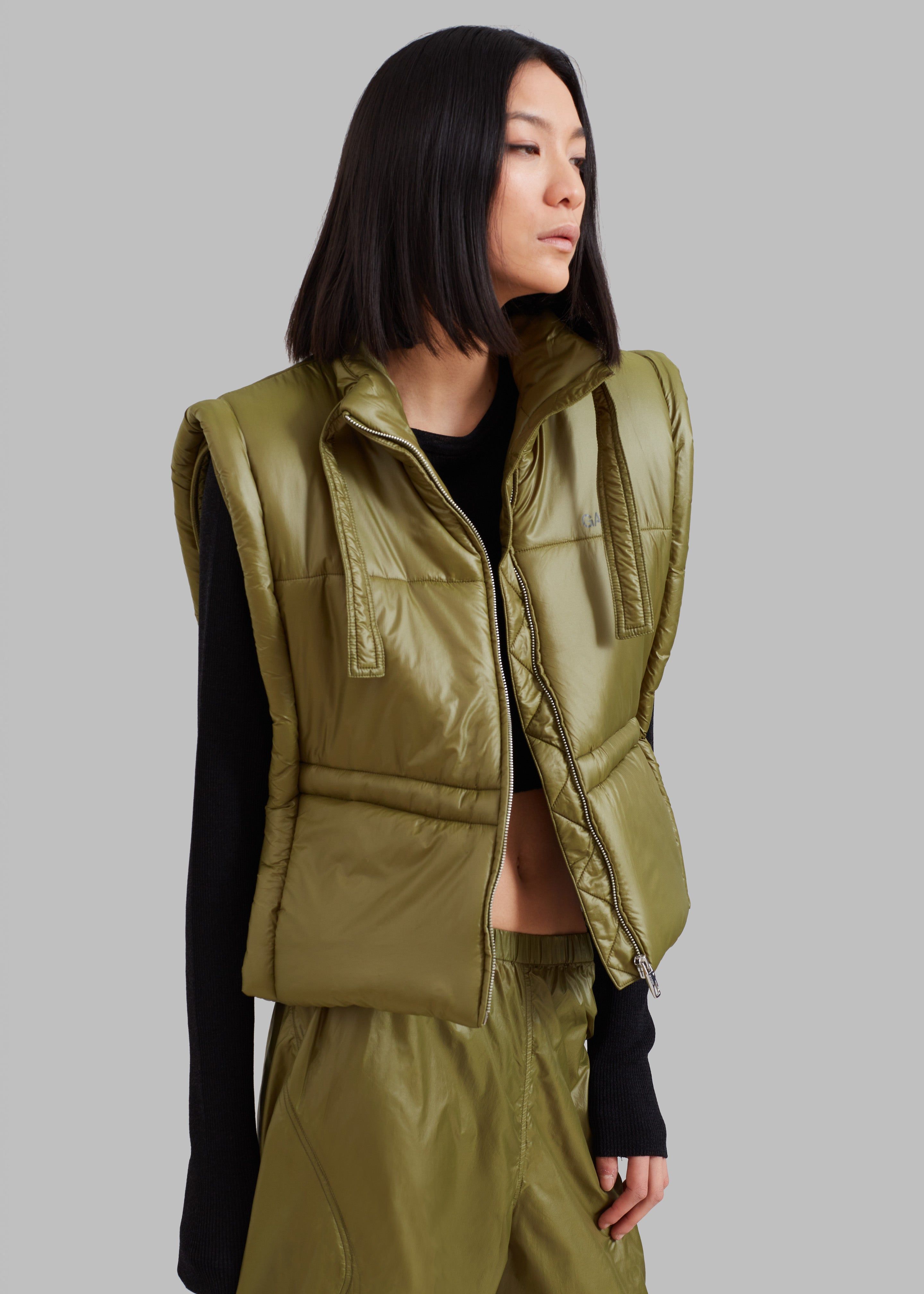 【GANNI】Shiny Quilt Vest Jacket Ganni Shiny Quilt Vest Green Vests GANNI