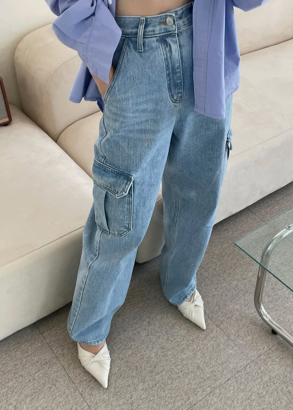 Kai Cargo Denim Pants - Worn Wash sold by Frankie Shop