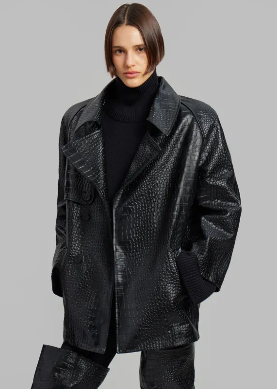 Jackie Croc-Effect Coat - Black sold by Frankie Shop