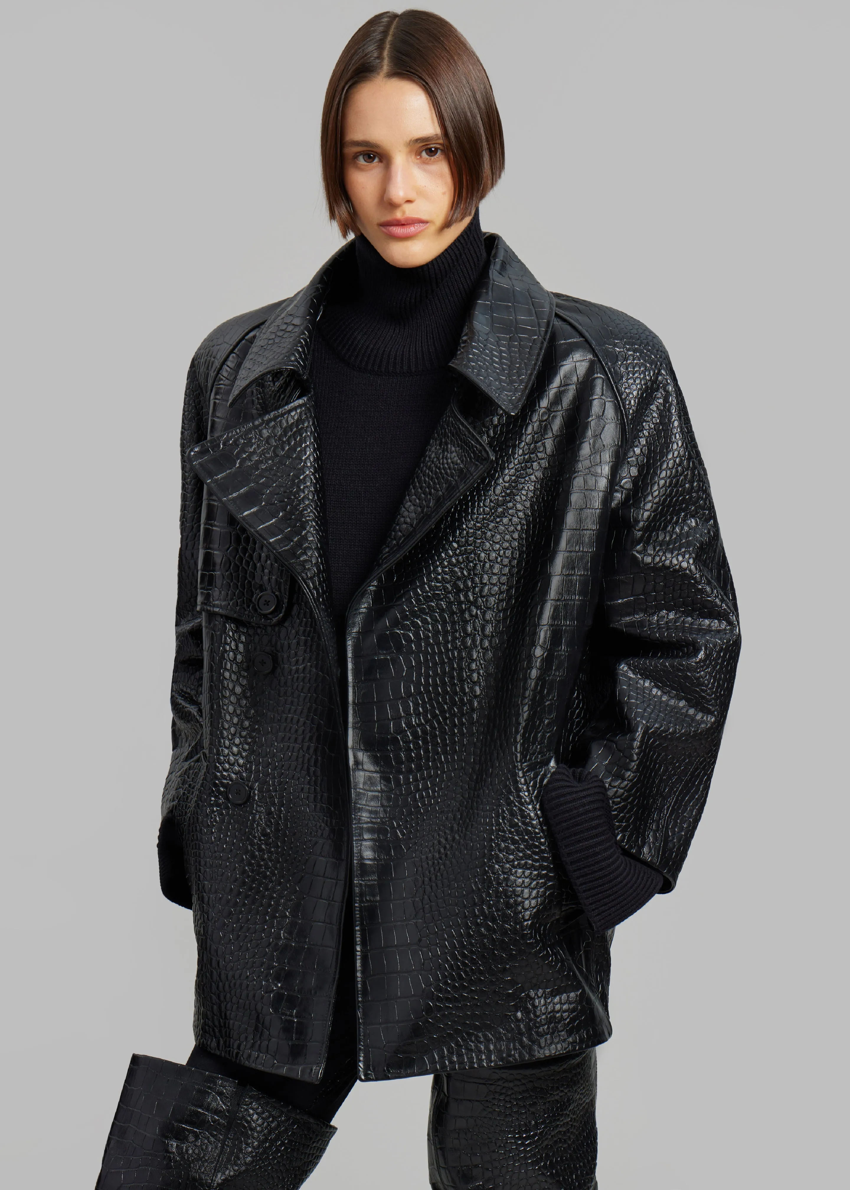 Jackie Croc-Effect Coat - Black sold by Frankie Shop
