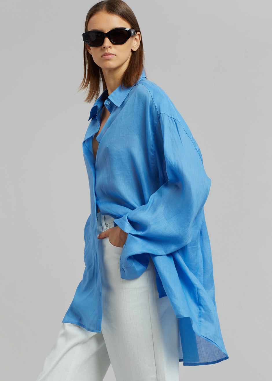 Marlow Oversized Linen Shirt - Blue sold by Frankie Shop product image thumbnail 5