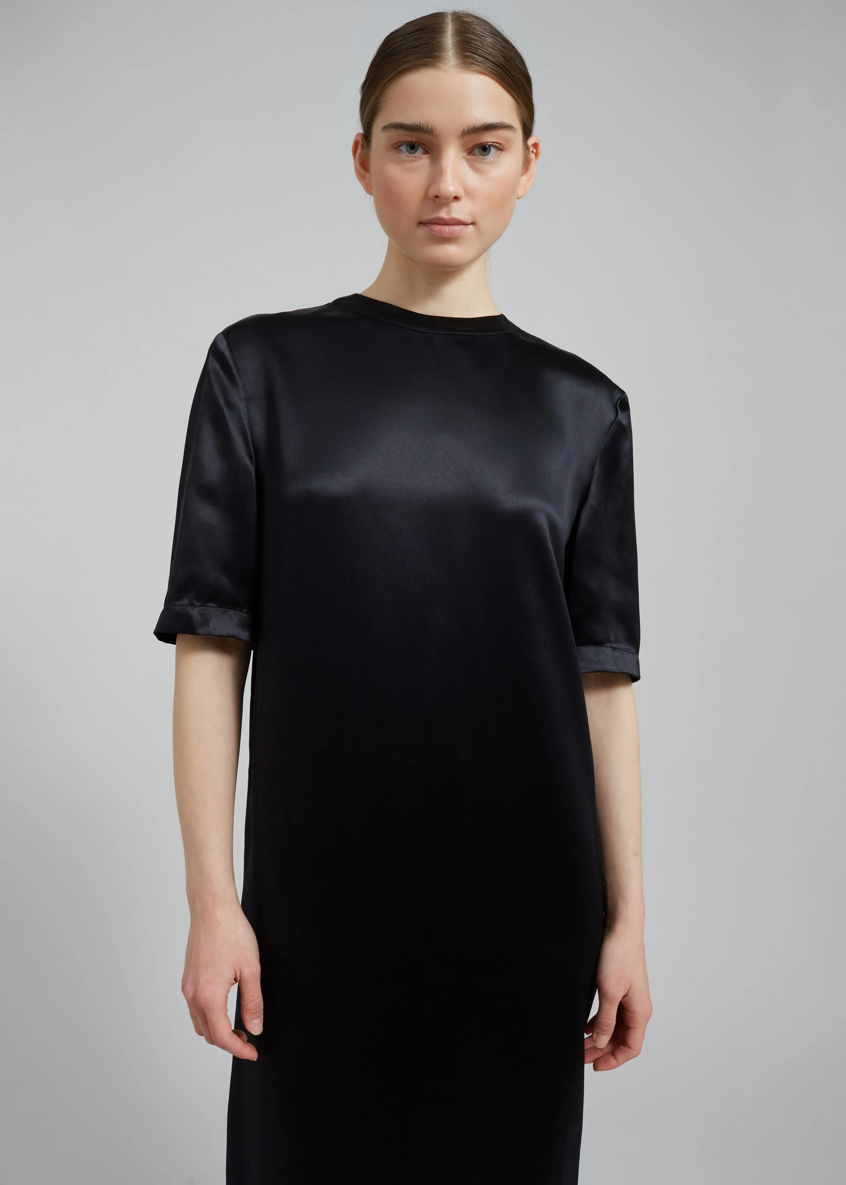 Loulou Studio Tuga Satin T-Shirt Dress - Black sold by Frankie Shop product image thumbnail 3