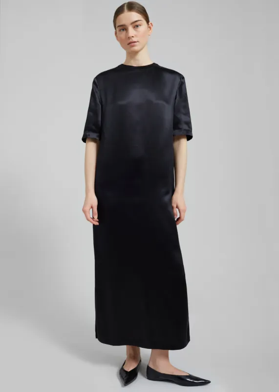 Loulou Studio Tuga Satin T-Shirt Dress - Black sold by Frankie Shop