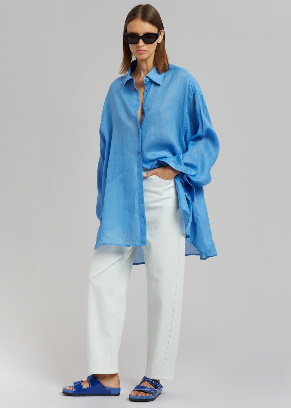 Marlow Oversized Linen Shirt - Blue sold by Frankie Shop product image thumbnail 4