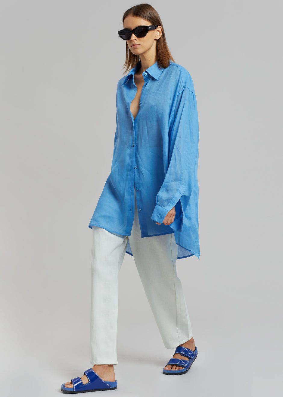 Marlow Oversized Linen Shirt - Blue sold by Frankie Shop product image thumbnail 3