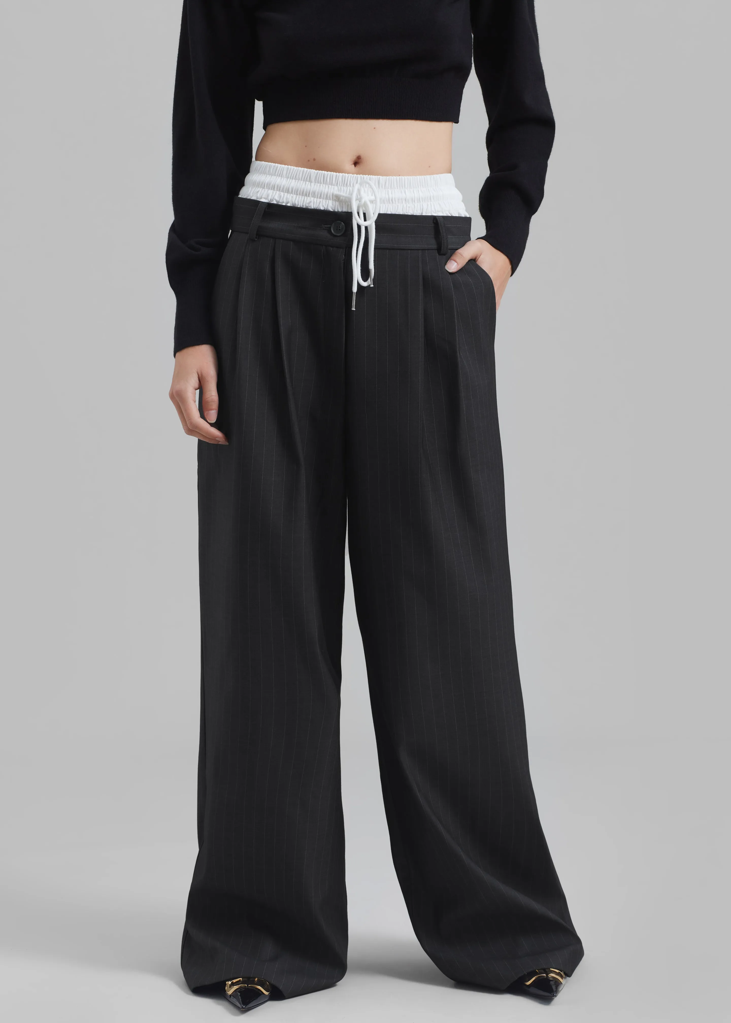 Maroney Pleated Boxer Trousers - Grey Pinstripe sold by Frankie Shop product image thumbnail 2