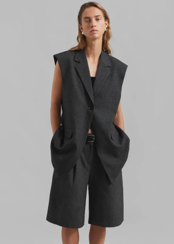 Isara Pleated Shorts - Dark Grey Melange sold by Frankie Shop