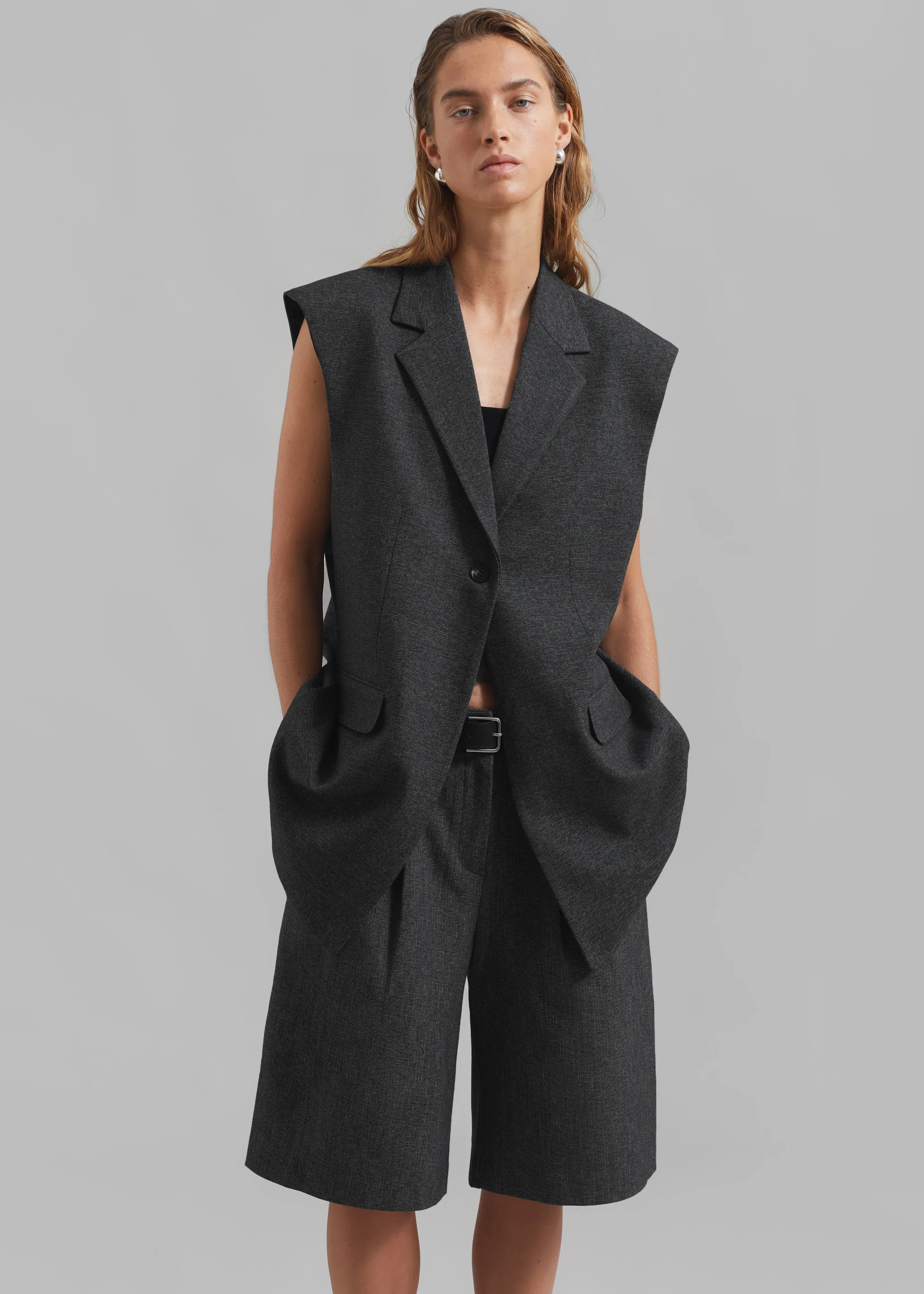 Isara Pleated Shorts - Dark Grey Melange sold by Frankie Shop