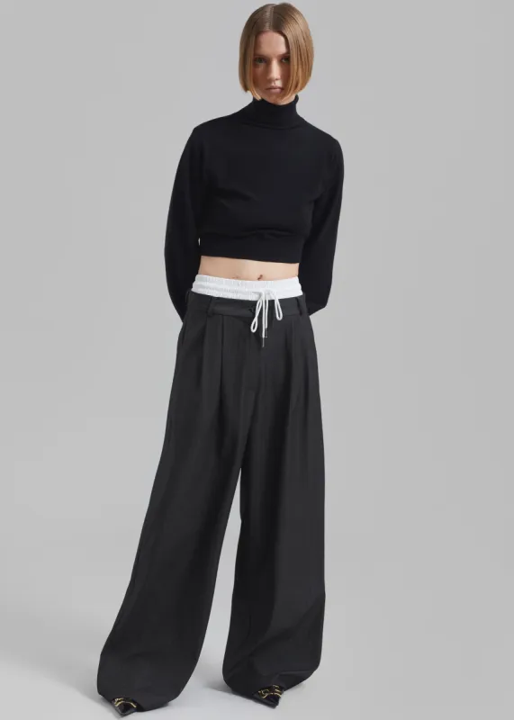 Maroney Pleated Boxer Trousers - Grey Pinstripe sold by Frankie Shop