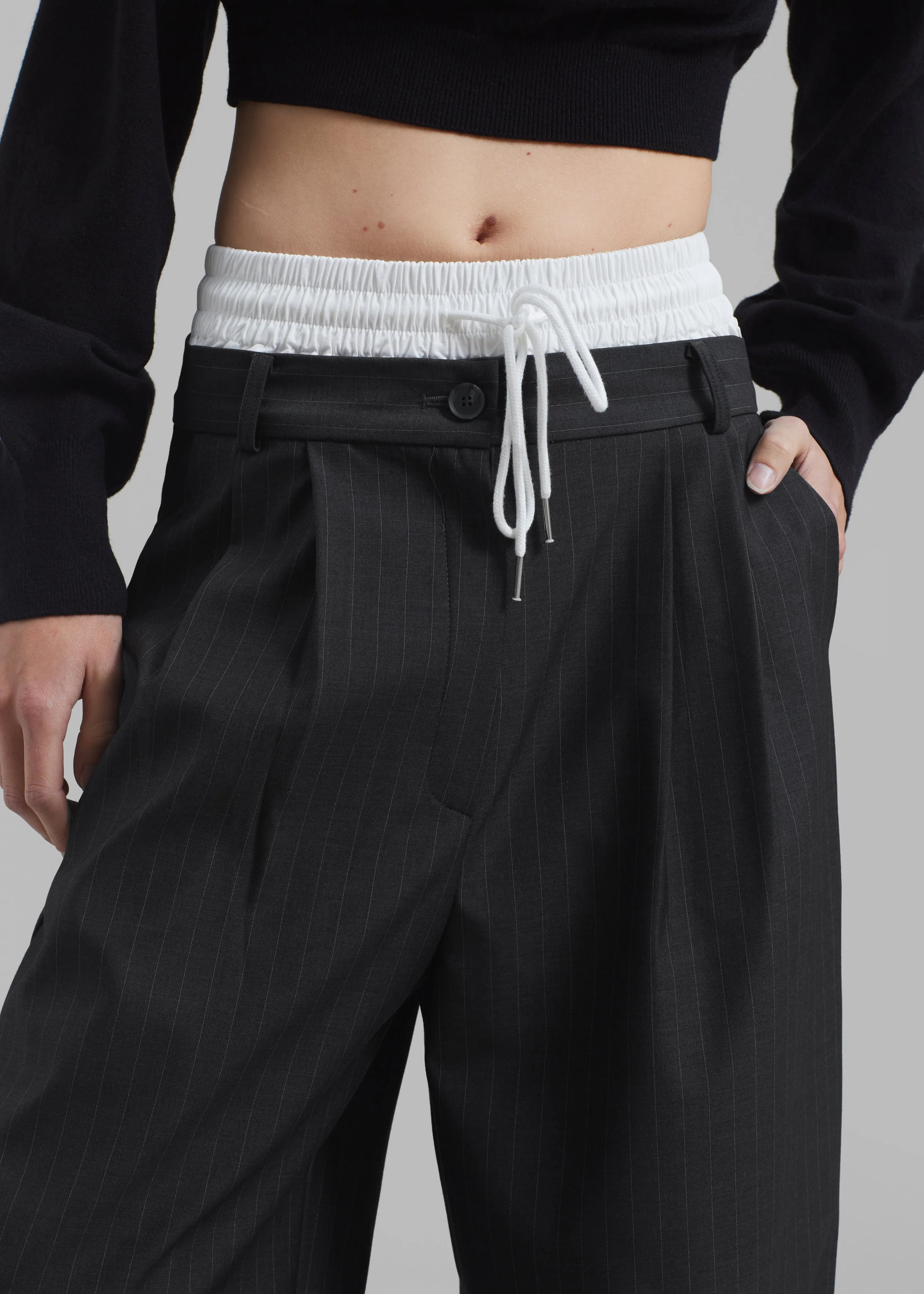Maroney Pleated Boxer Trousers - Grey Pinstripe sold by Frankie Shop product image thumbnail 3