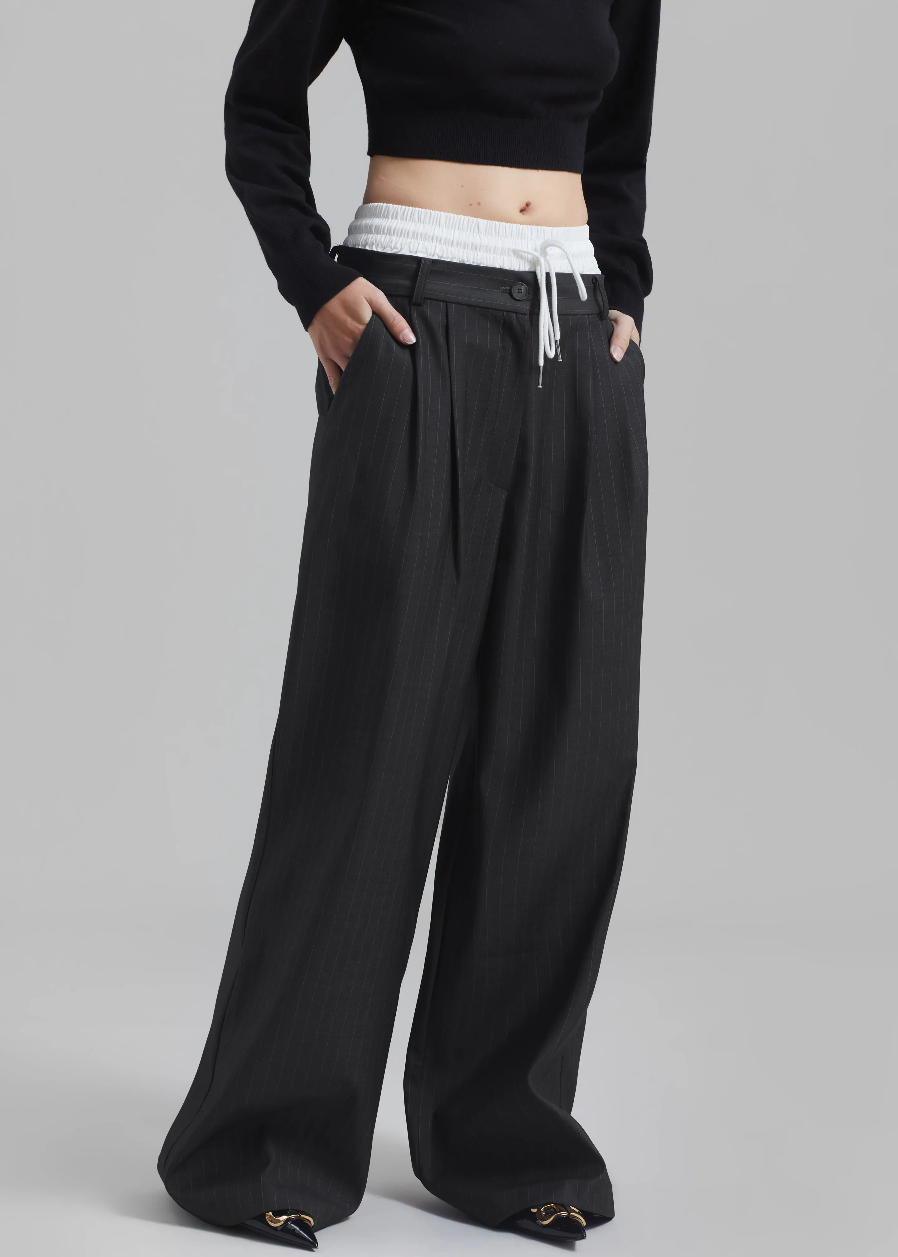 Maroney Pleated Boxer Trousers - Grey Pinstripe sold by Frankie Shop product image thumbnail 5
