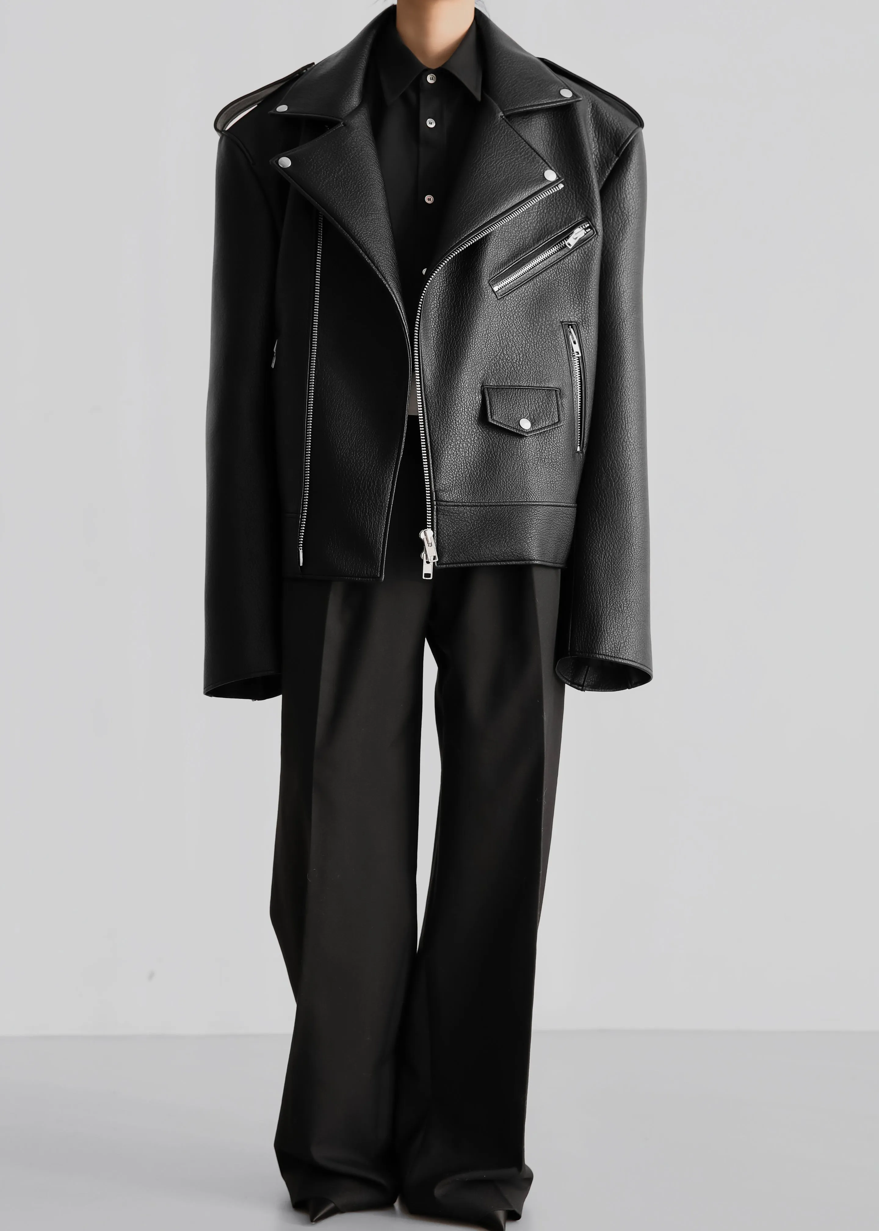 Chicago Oversized Biker Jacket - Black sold by Frankie Shop