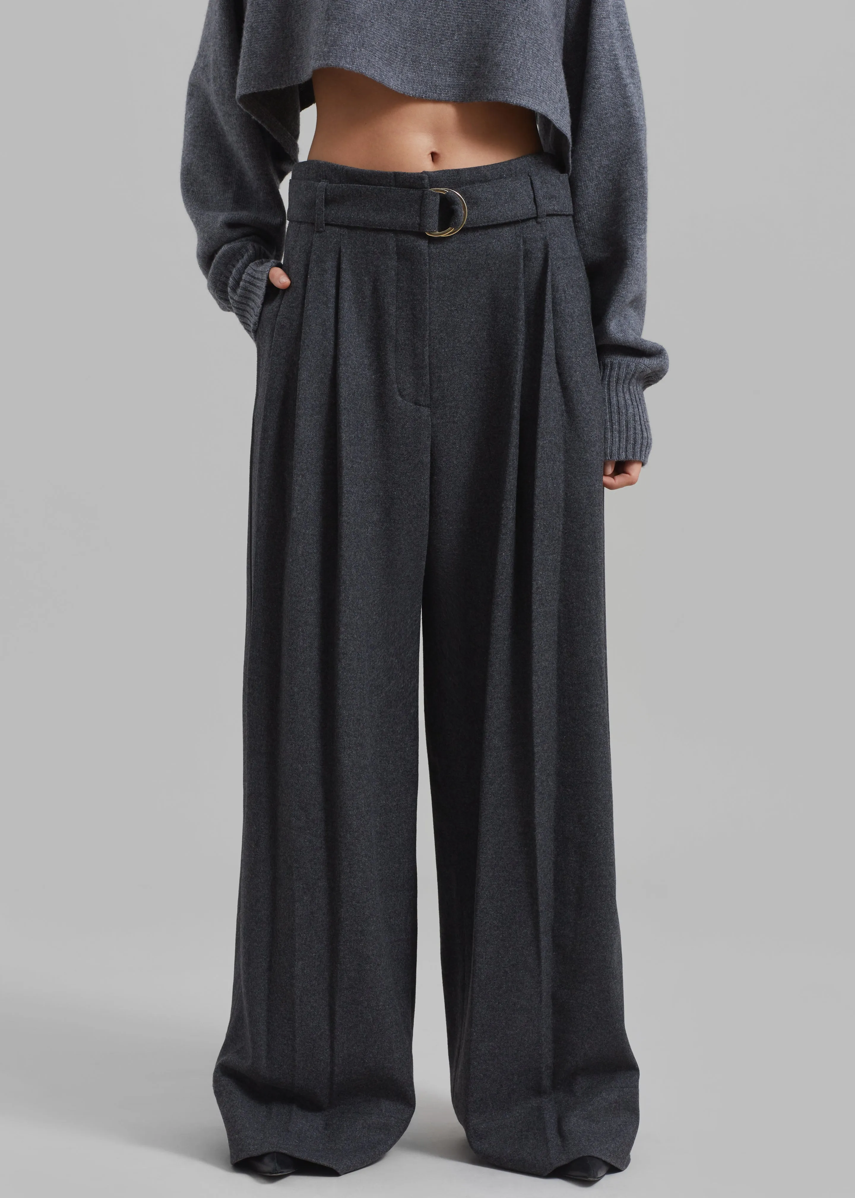 3.1 Phillip Lim Flannel Oversized Pleated Belted Pants - Charcoal sold by Frankie Shop product image thumbnail 2