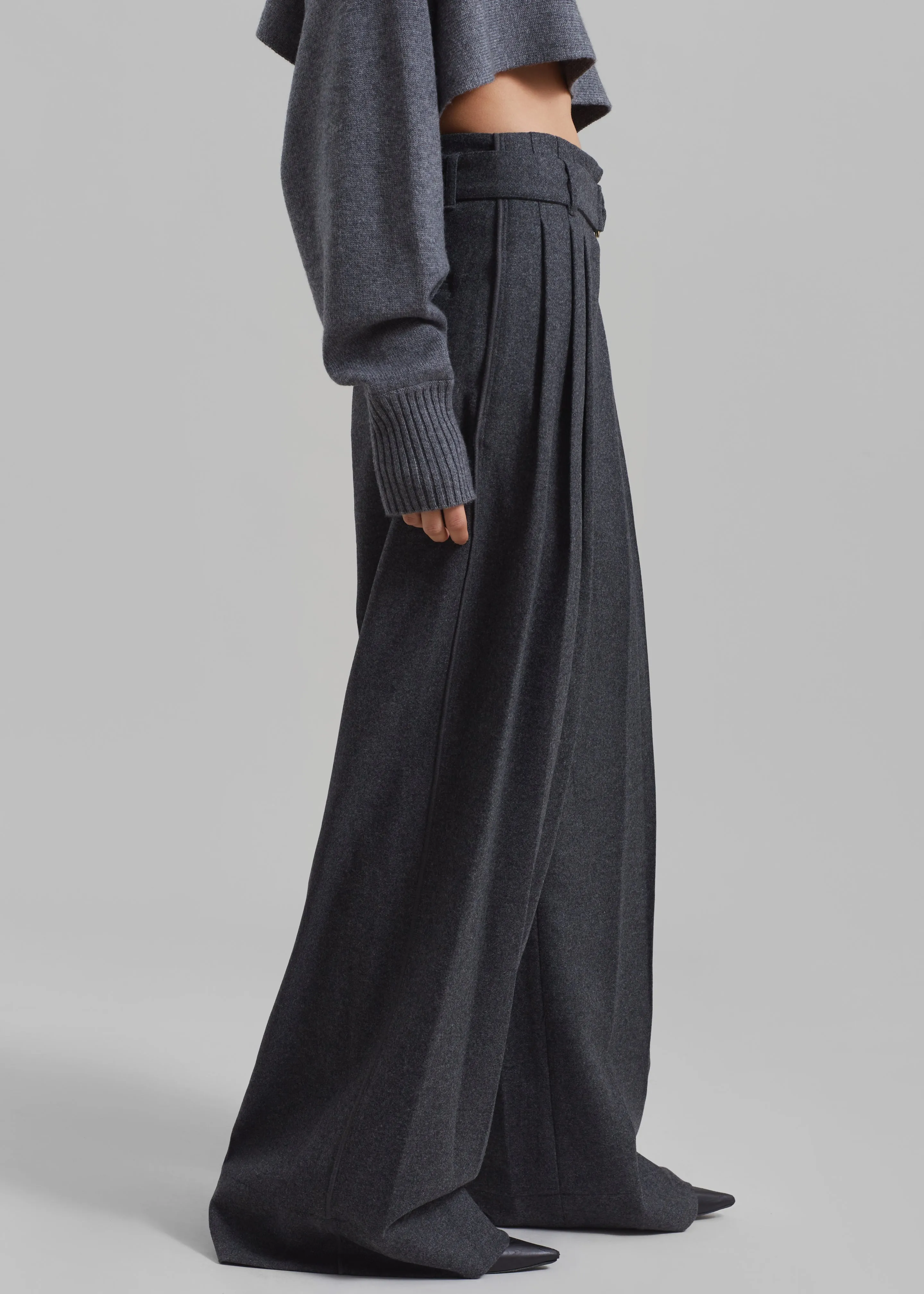 3.1 Phillip Lim Flannel Oversized Pleated Belted Pants - Charcoal sold by Frankie Shop product image thumbnail 4