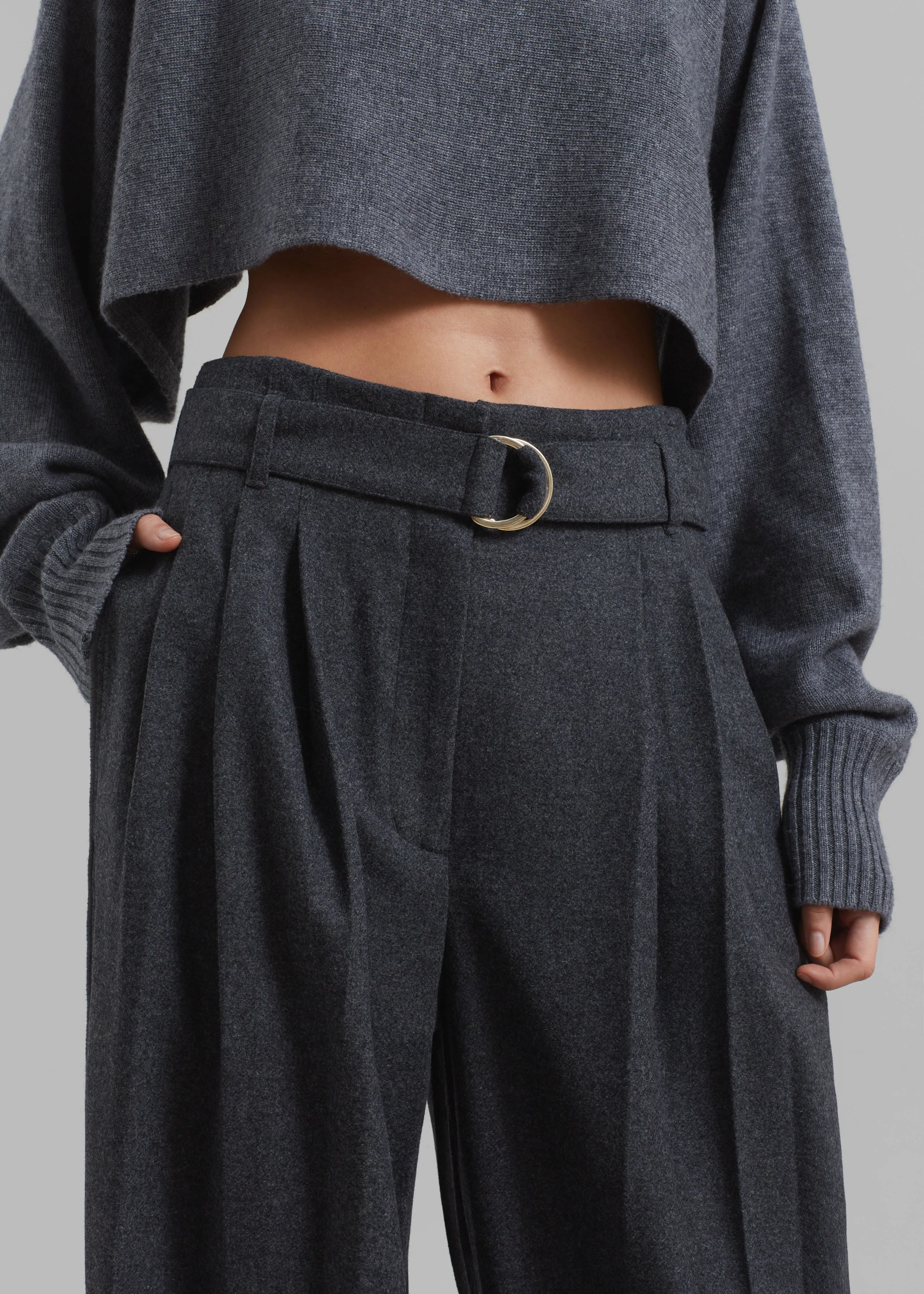 3.1 Phillip Lim Flannel Oversized Pleated Belted Pants - Charcoal sold by Frankie Shop product image thumbnail 3