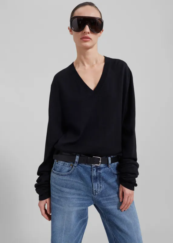 Selma Extra Long Sleeve Merino Wool Pullover - Black sold by Frankie Shop