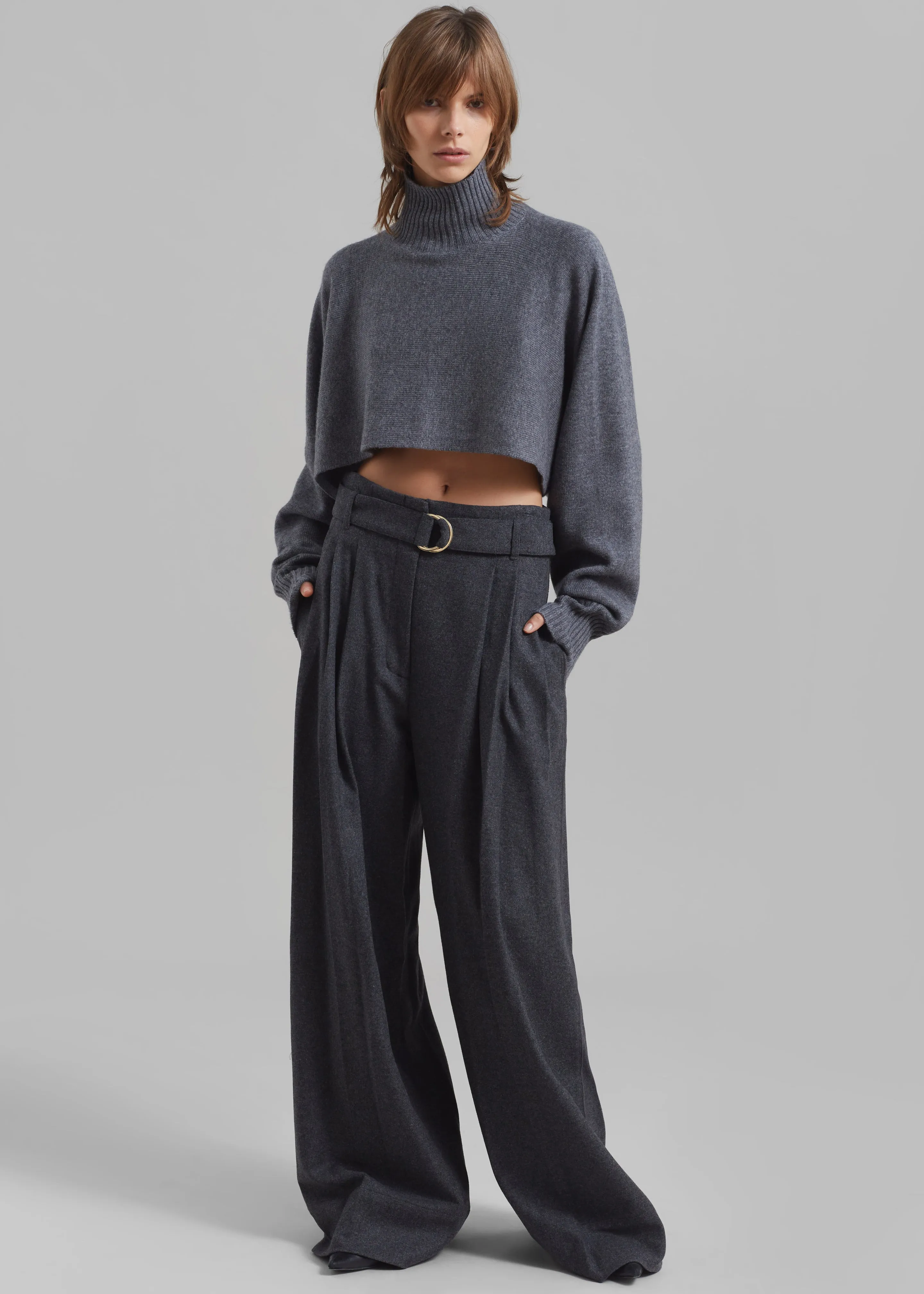 3.1 Phillip Lim Flannel Oversized Pleated Belted Pants - Charcoal sold by Frankie Shop product image thumbnail 5