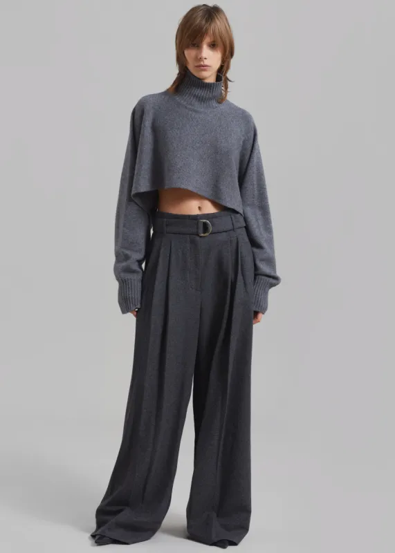 3.1 Phillip Lim Flannel Oversized Pleated Belted Pants - Charcoal sold by Frankie Shop