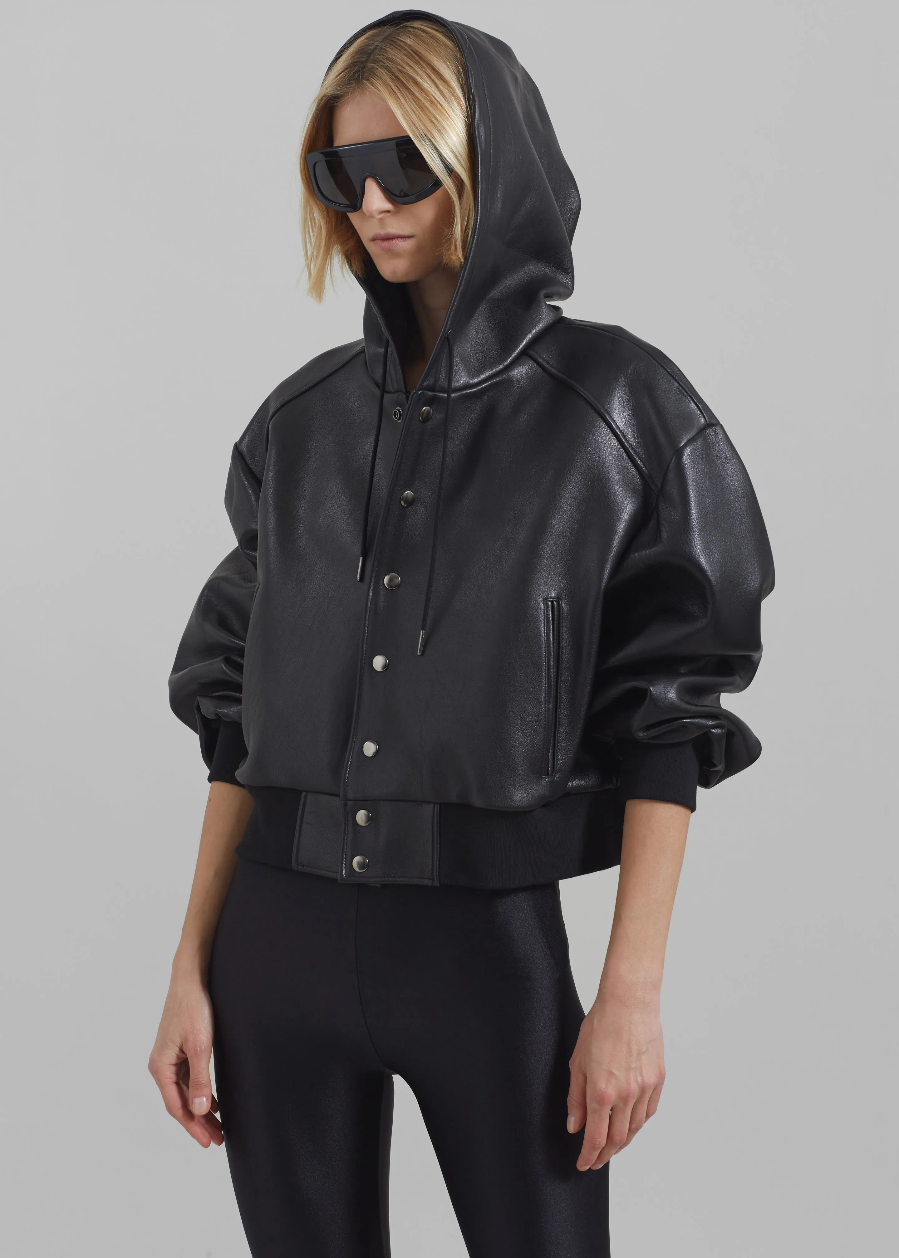 Rai Leather Hooded Bomber - Black sold by Frankie Shop