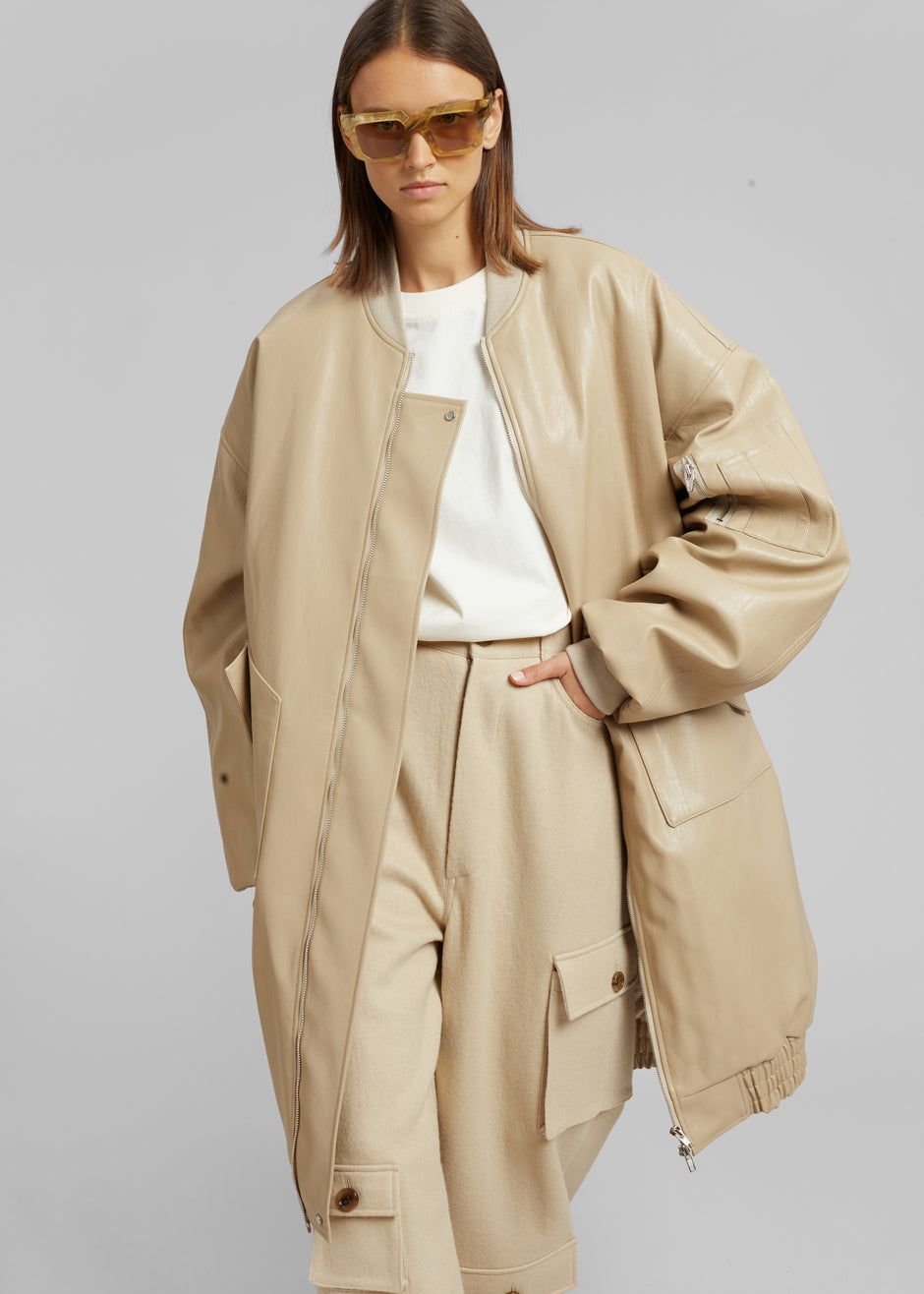 Jesse Long Faux Leather Bomber - Beige sold by Frankie Shop