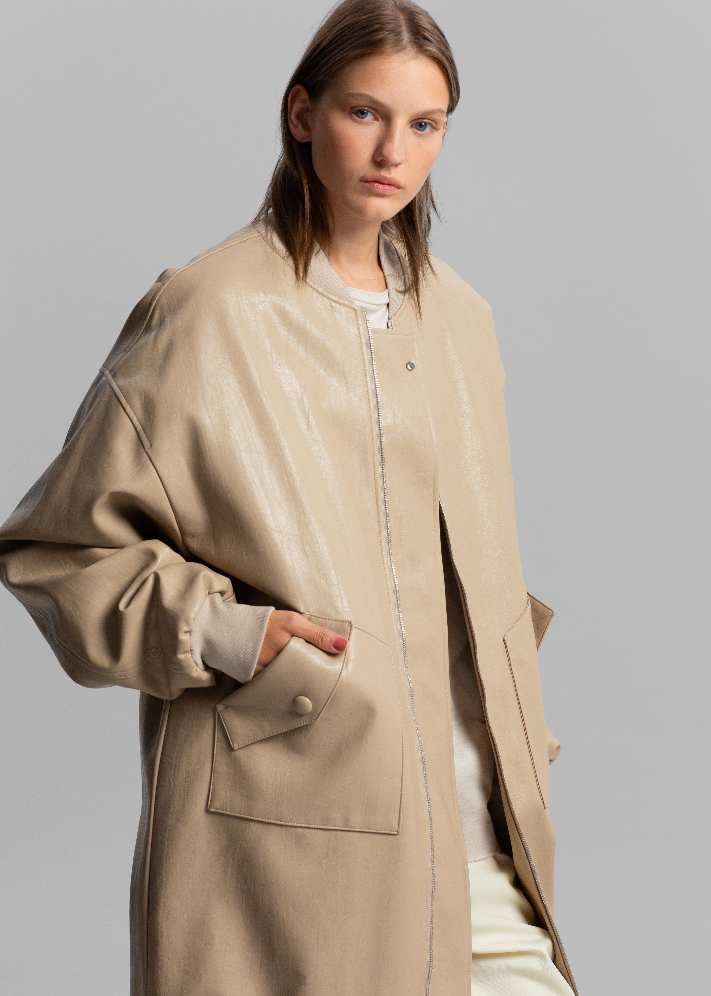 Jesse Long Faux Leather Bomber - Beige sold by Frankie Shop product image thumbnail 19