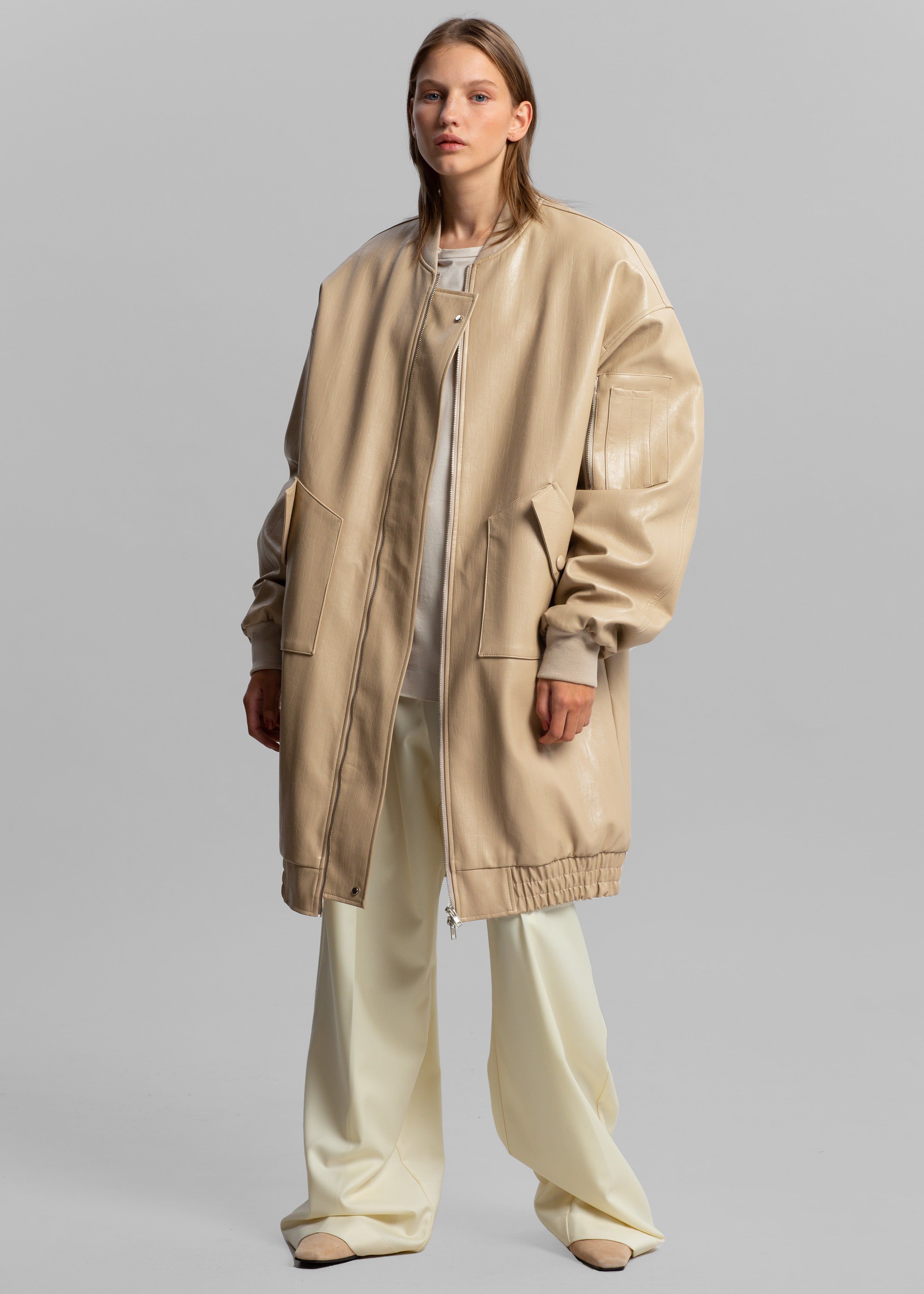 Jesse Long Faux Leather Bomber - Beige sold by Frankie Shop product image thumbnail 16