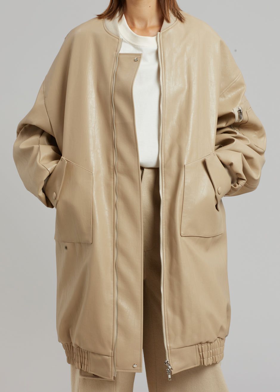 Jesse Long Faux Leather Bomber - Beige sold by Frankie Shop product image thumbnail 7