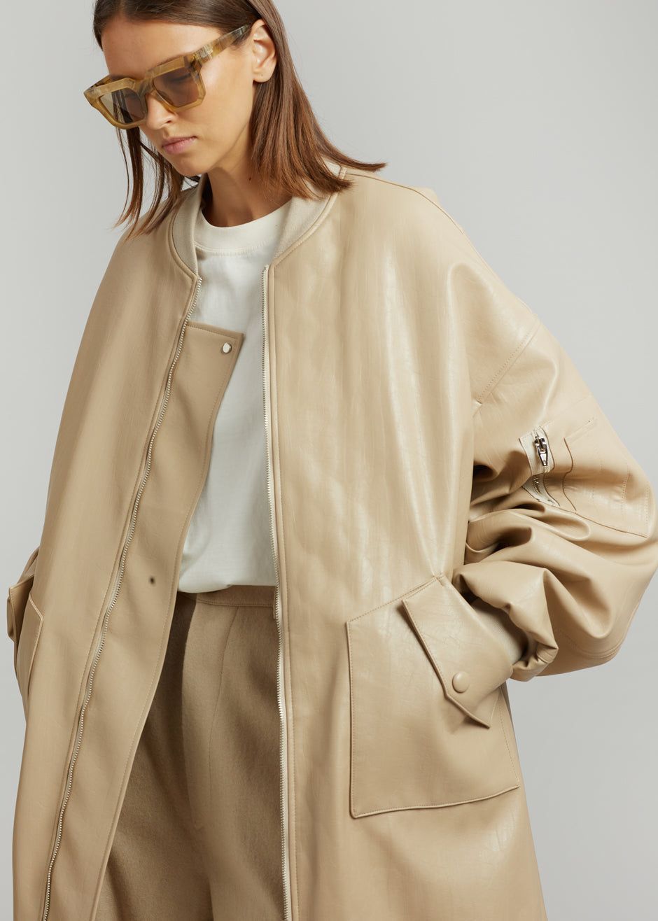 Jesse Long Faux Leather Bomber - Beige sold by Frankie Shop product image thumbnail 2