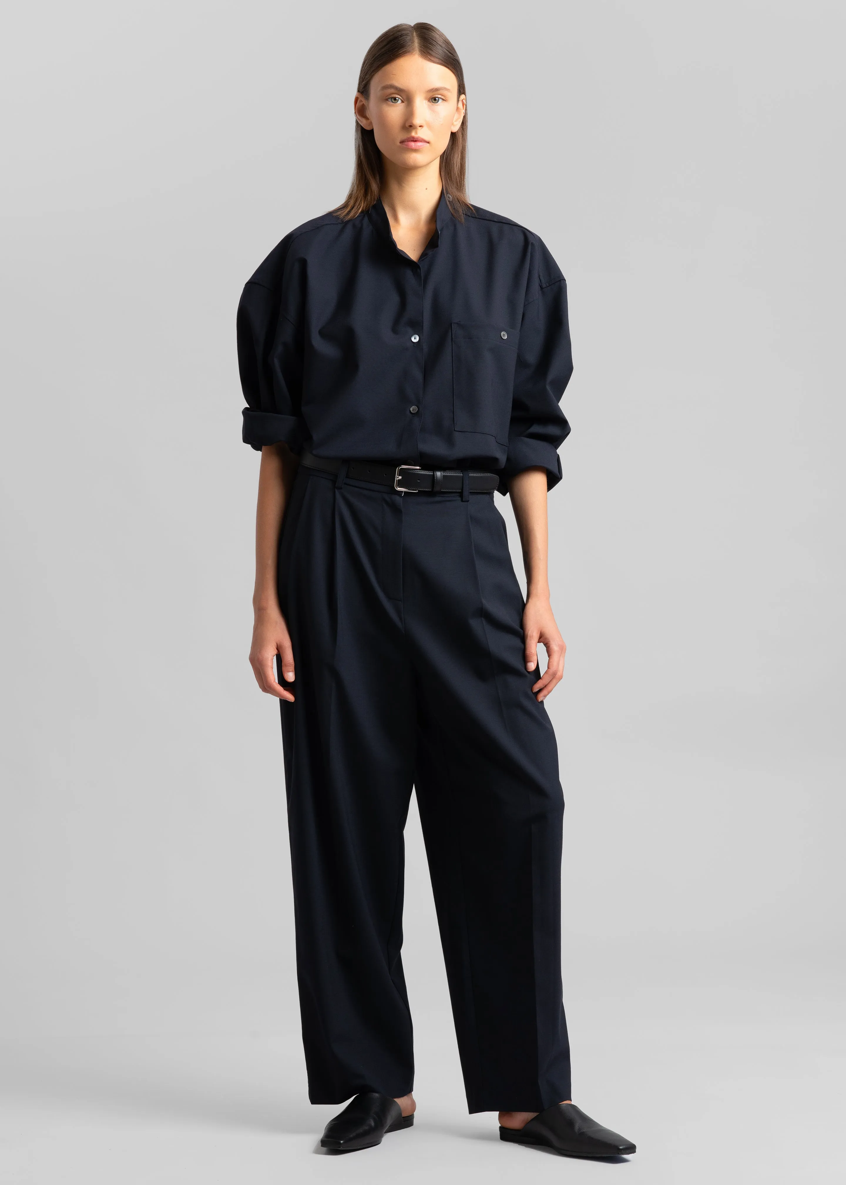 Jour Pleated Pants - Deep Navy sold by Frankie Shop