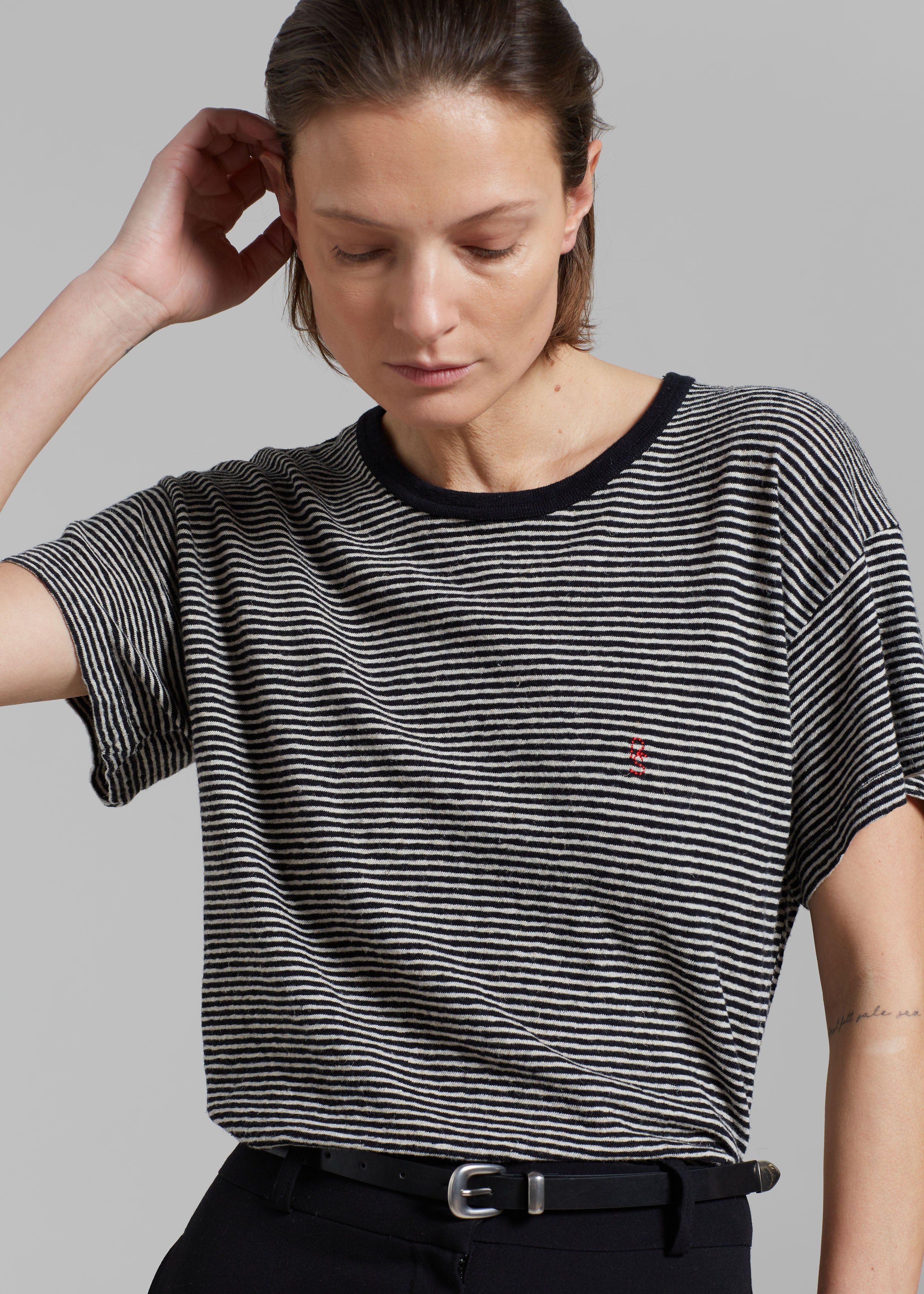 Rika Studios Laurent Tee - Black/Ecru Stripe sold by Frankie Shop product image thumbnail 6