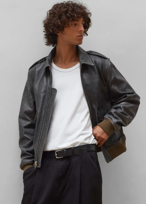 Wyatt Leather Bomber Jacket - Charcoal made by Frankie Shop