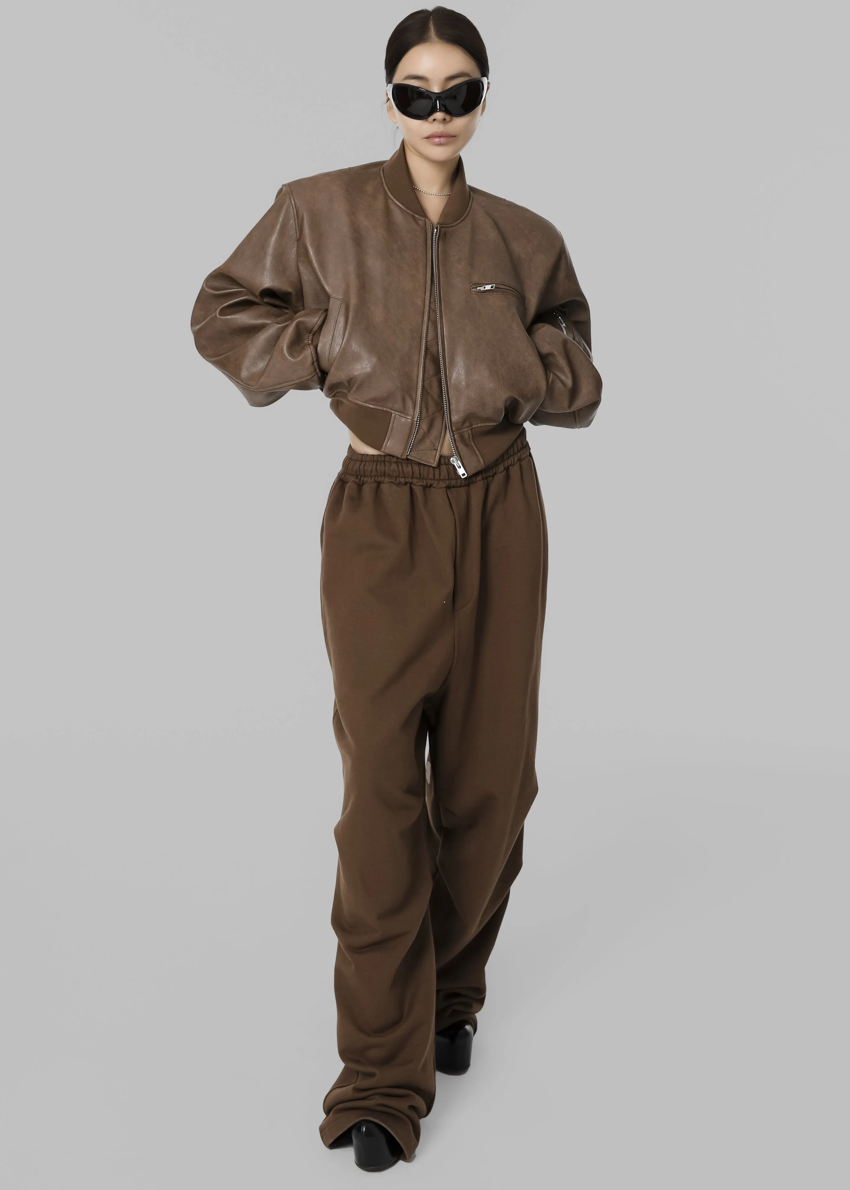 Gae Faux Leather Cropped Bomber - Brown sold by Frankie Shop product image thumbnail 3