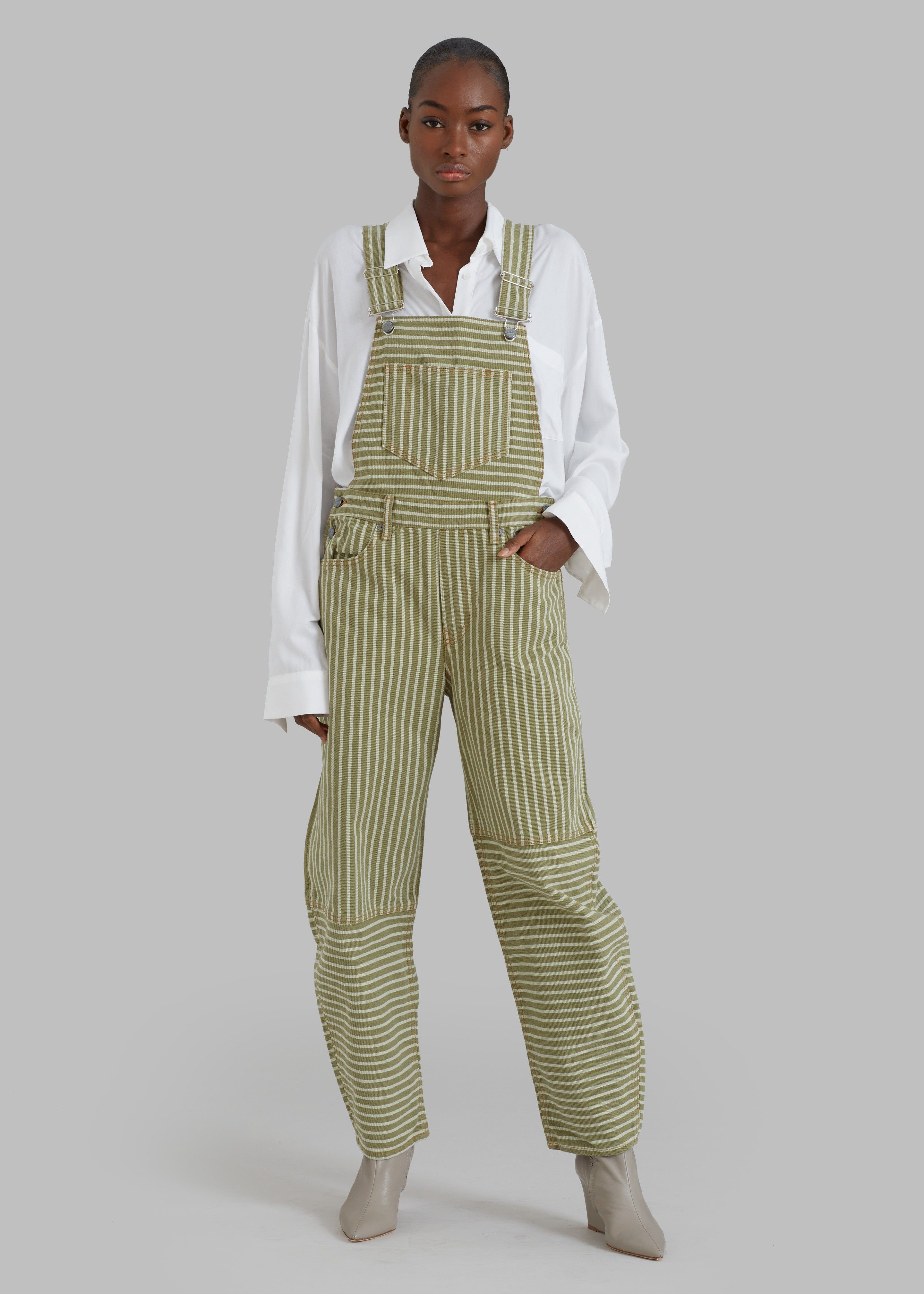 GANNI Stripe Denim Overalls - Stripe Loden Green sold by Frankie Shop