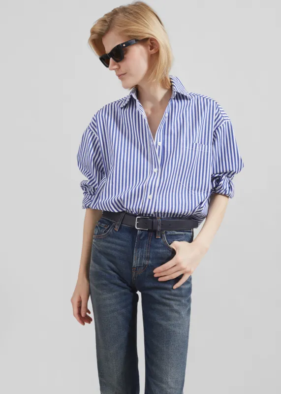 Georgia Boxy Shirt - White/Blue Stripe sold by Frankie Shop
