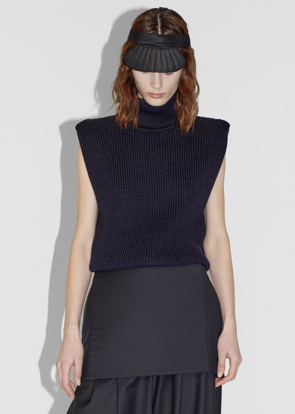 Bevza High Neck Top - Dark in Navy sold by Frankie Shop
