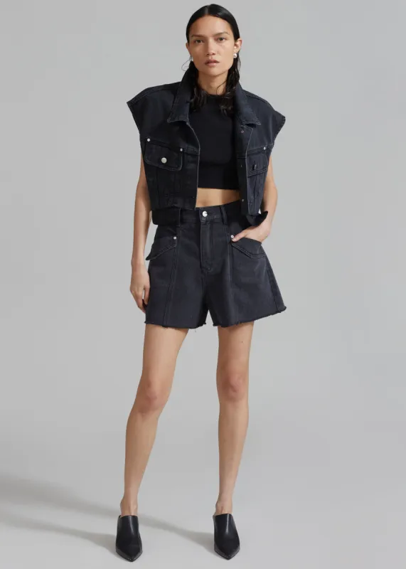 Mahoney Denim Cropped Vest - Black Washed made by Frankie Shop
