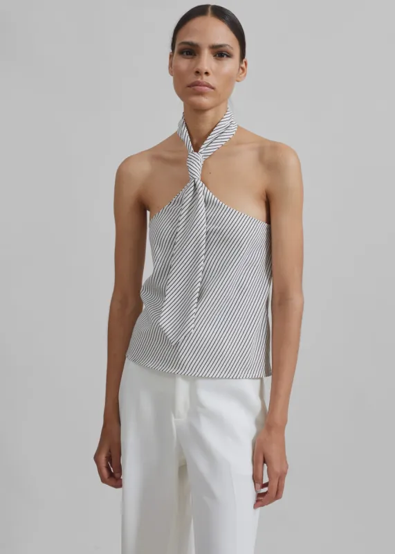 Sophie Tie Halter Top - White/Navy Stripe sold by Frankie Shop