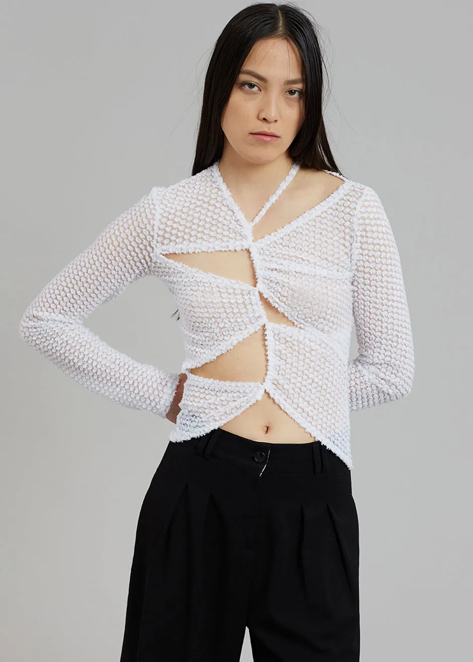 Sid Neigum Flocked Cutout Tension Blouse - White sold by Frankie Shop