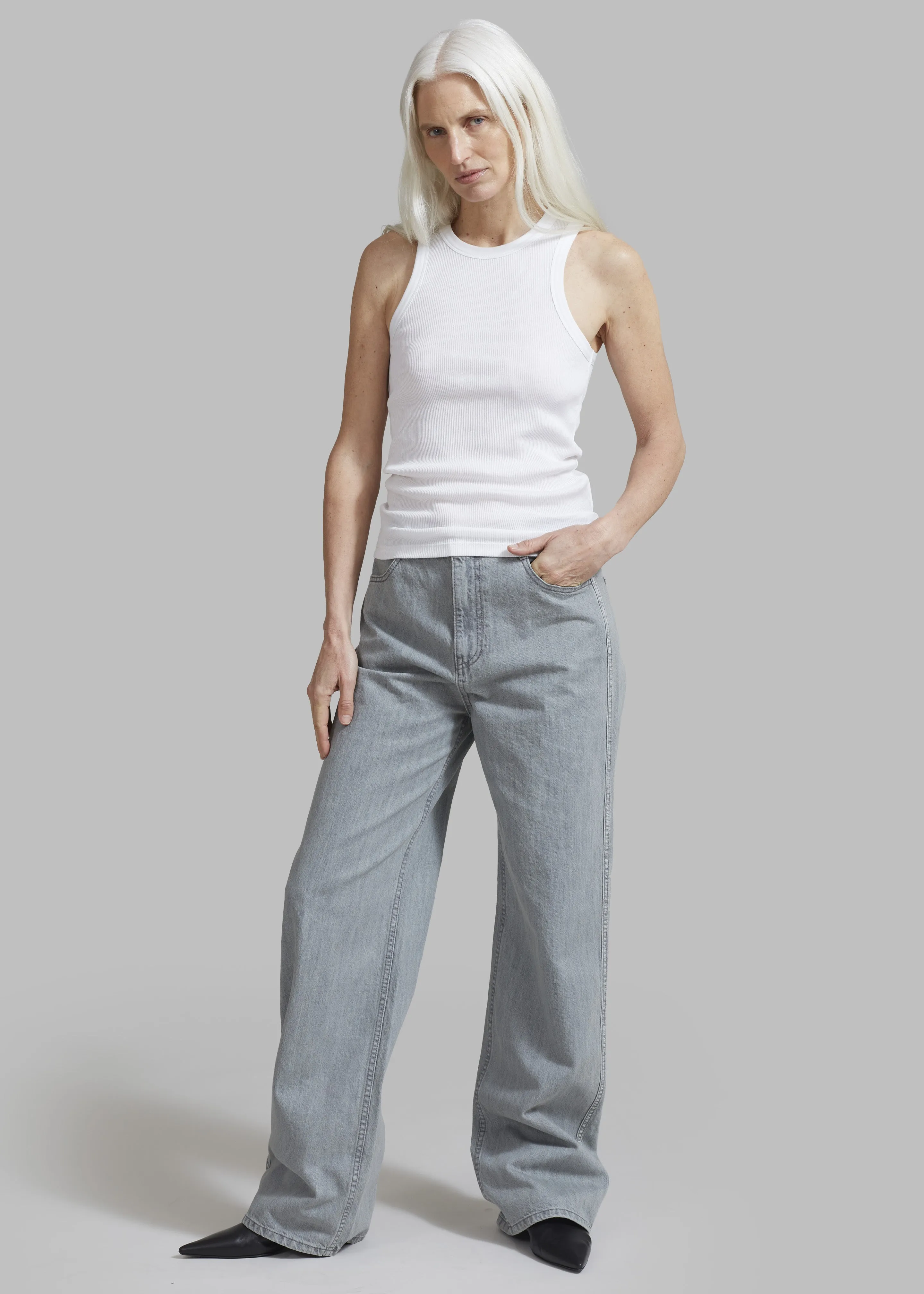 Amomento Semi Wide Boots Cut Pants - Blue Grey sold by Frankie Shop