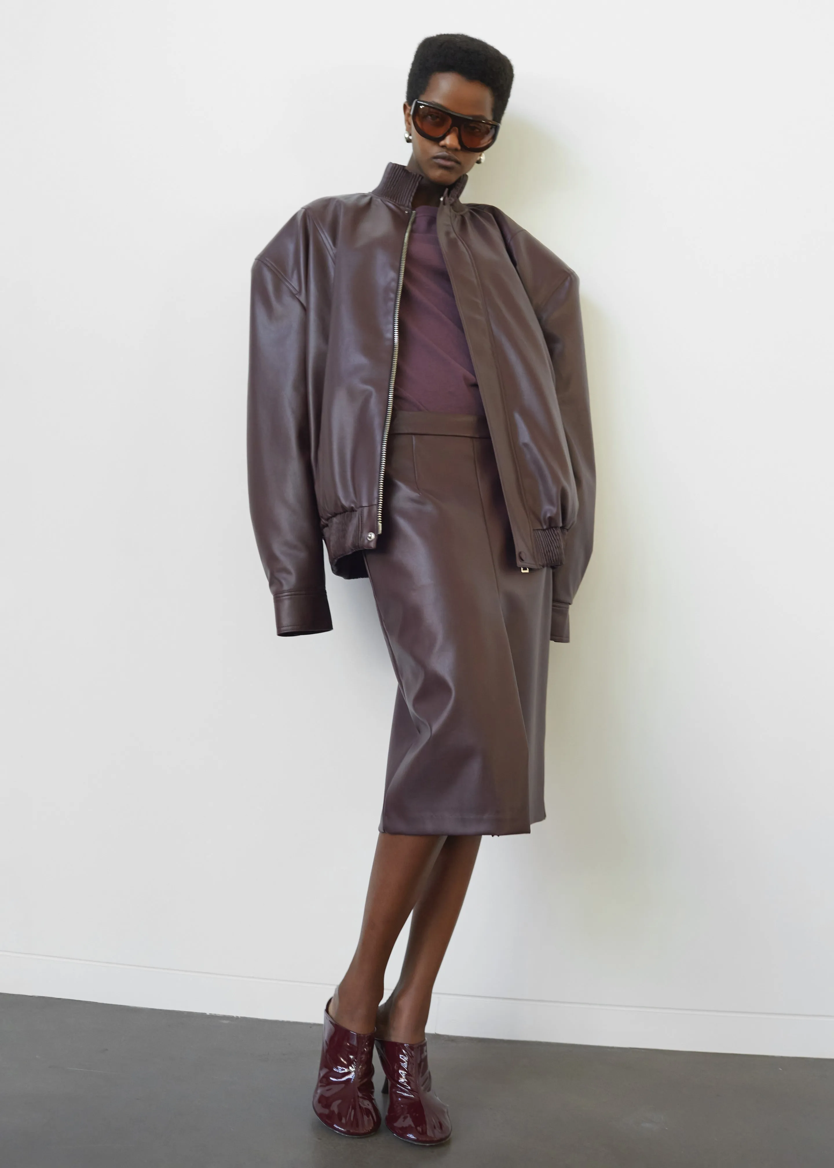 Arley Oversized Faux Leather Bomber - Burgundy sold by Frankie Shop product image thumbnail 2