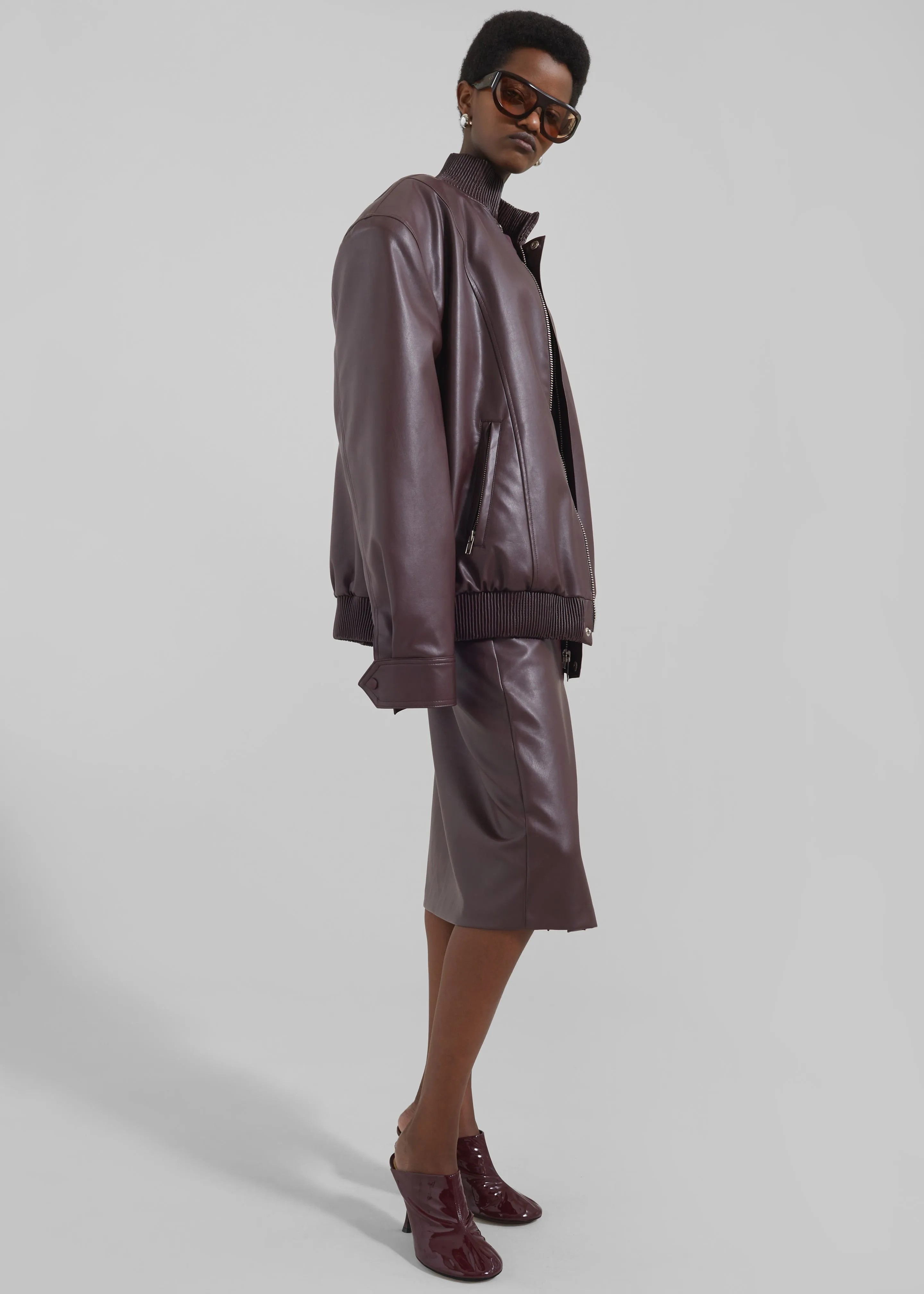 Arley Oversized Faux Leather Bomber - Burgundy sold by Frankie Shop product image thumbnail 5